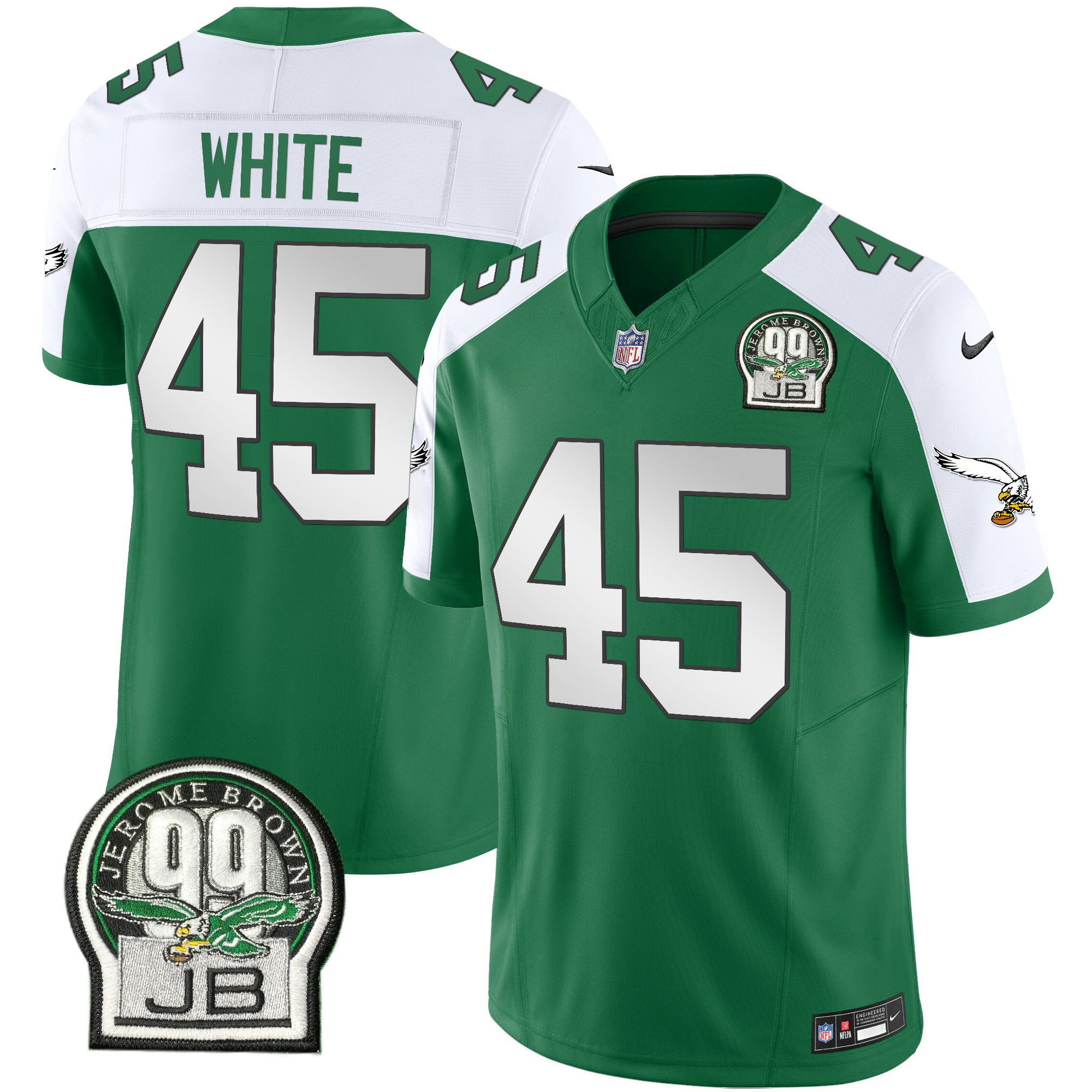 Devin White Men's Philadelphia Eagles Jerome Brown Patch Kelly Green Alternate V2 Kelly Alternate Jersey - All Stitched