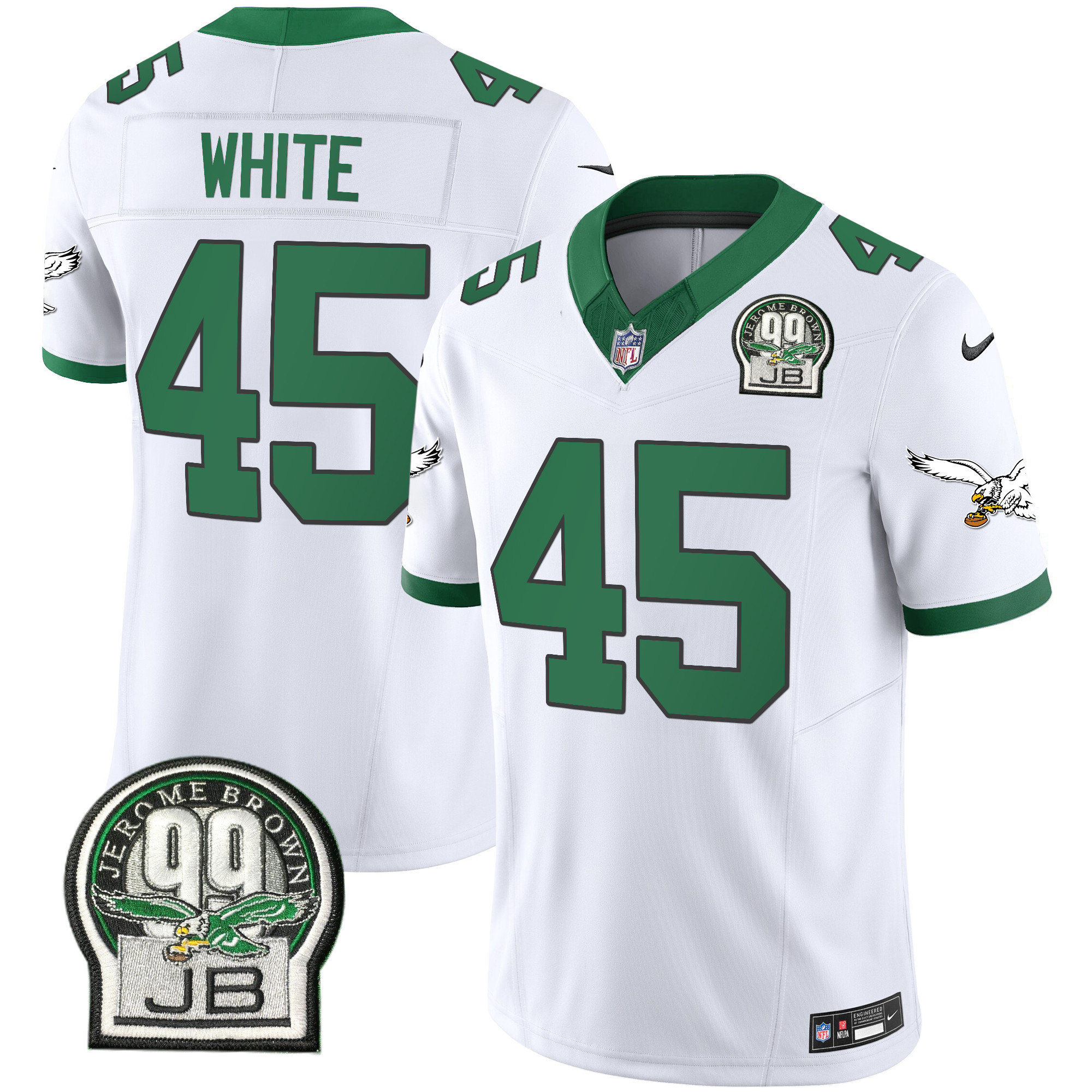 Devin White Men's Philadelphia Eagles Jerome Brown Patch Kelly Green Alternate V2 Kelly White Jersey - All Stitched