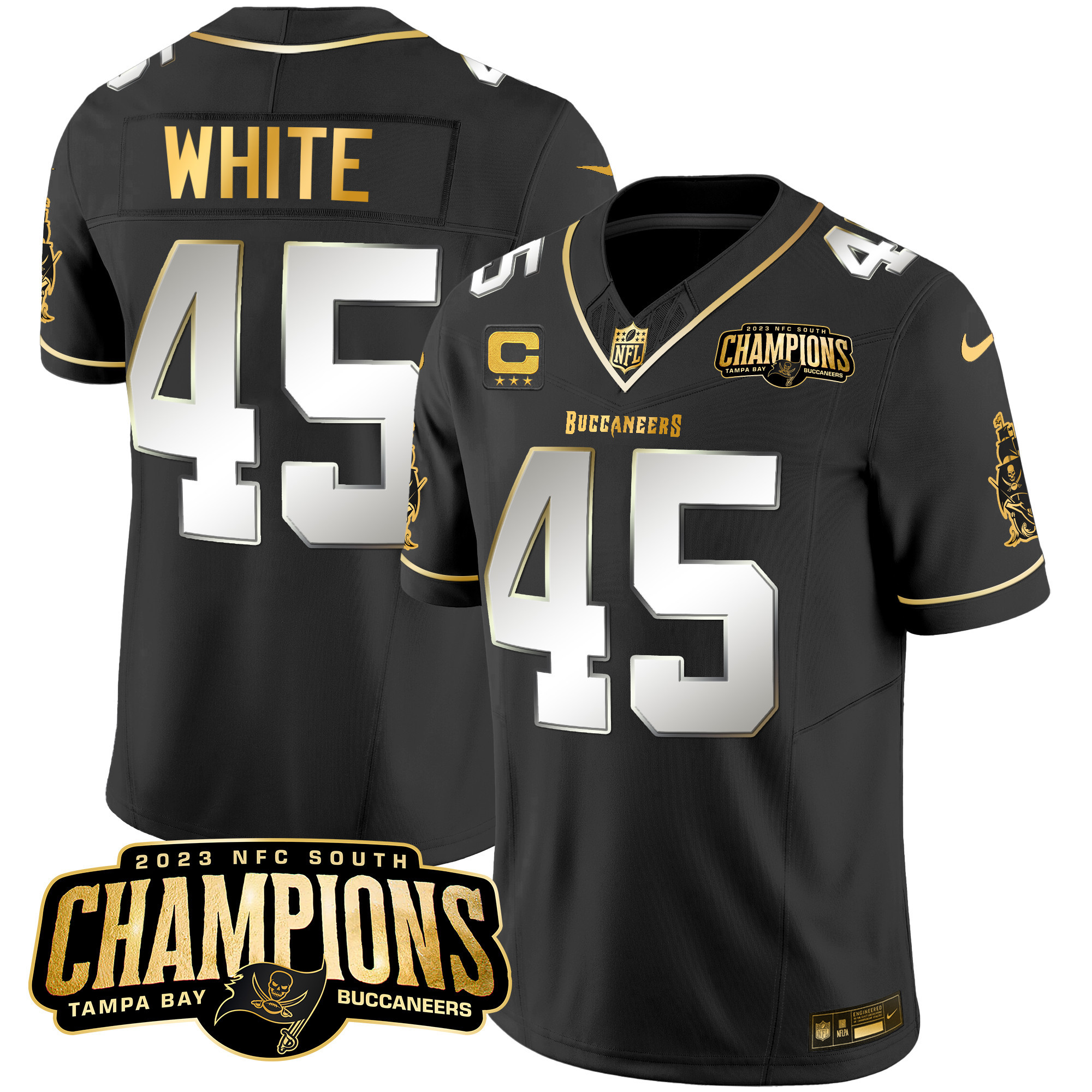 Devin White Men's Tampa Bay Buccaneers 2023 NFC South Champions Patch Gold Vapor Black Limited Jersey - All Stitched 