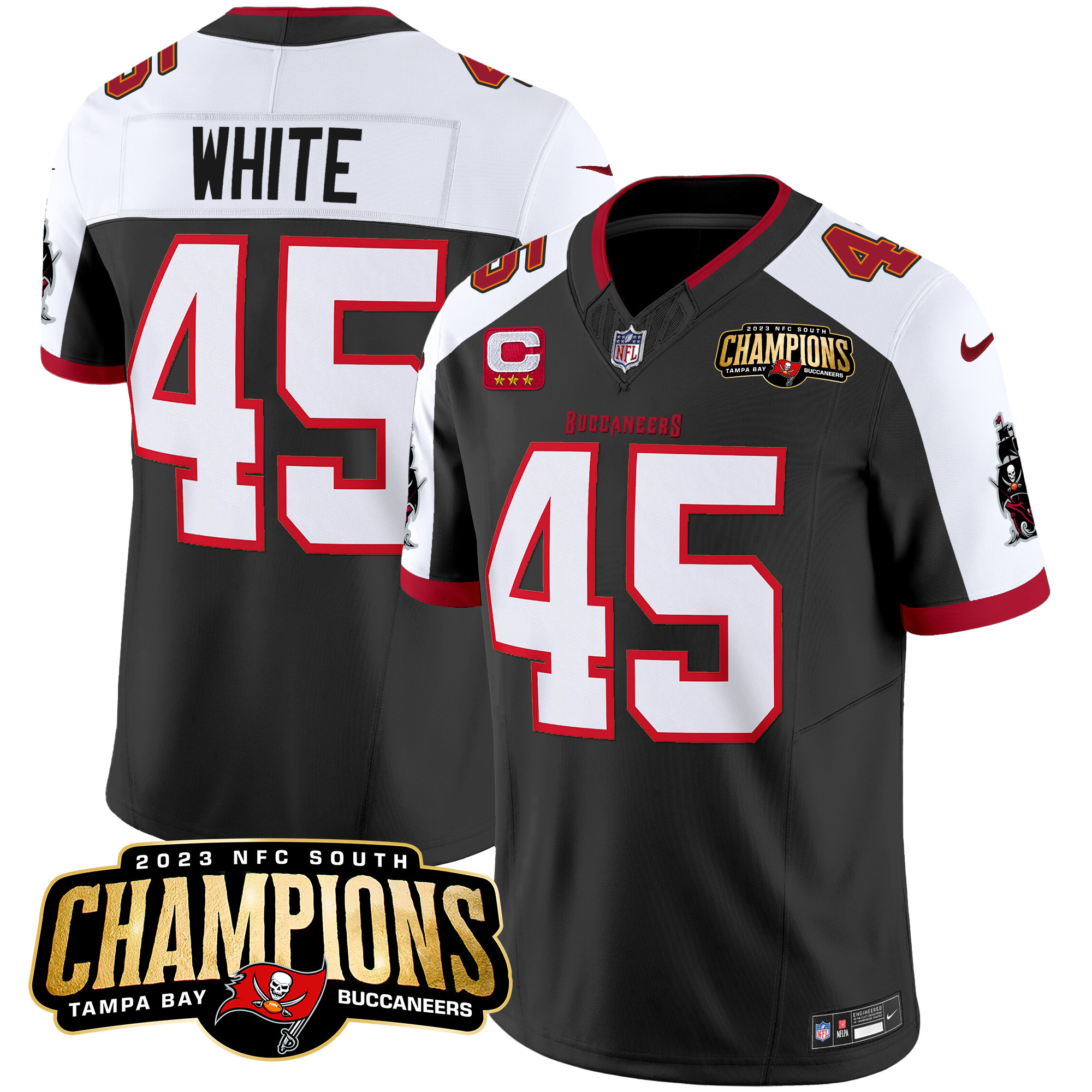 Devin White Men's Tampa Bay Buccaneers 2023 NFC South Champions Patch Vapor Black Alternate Jersey - All Stitched 