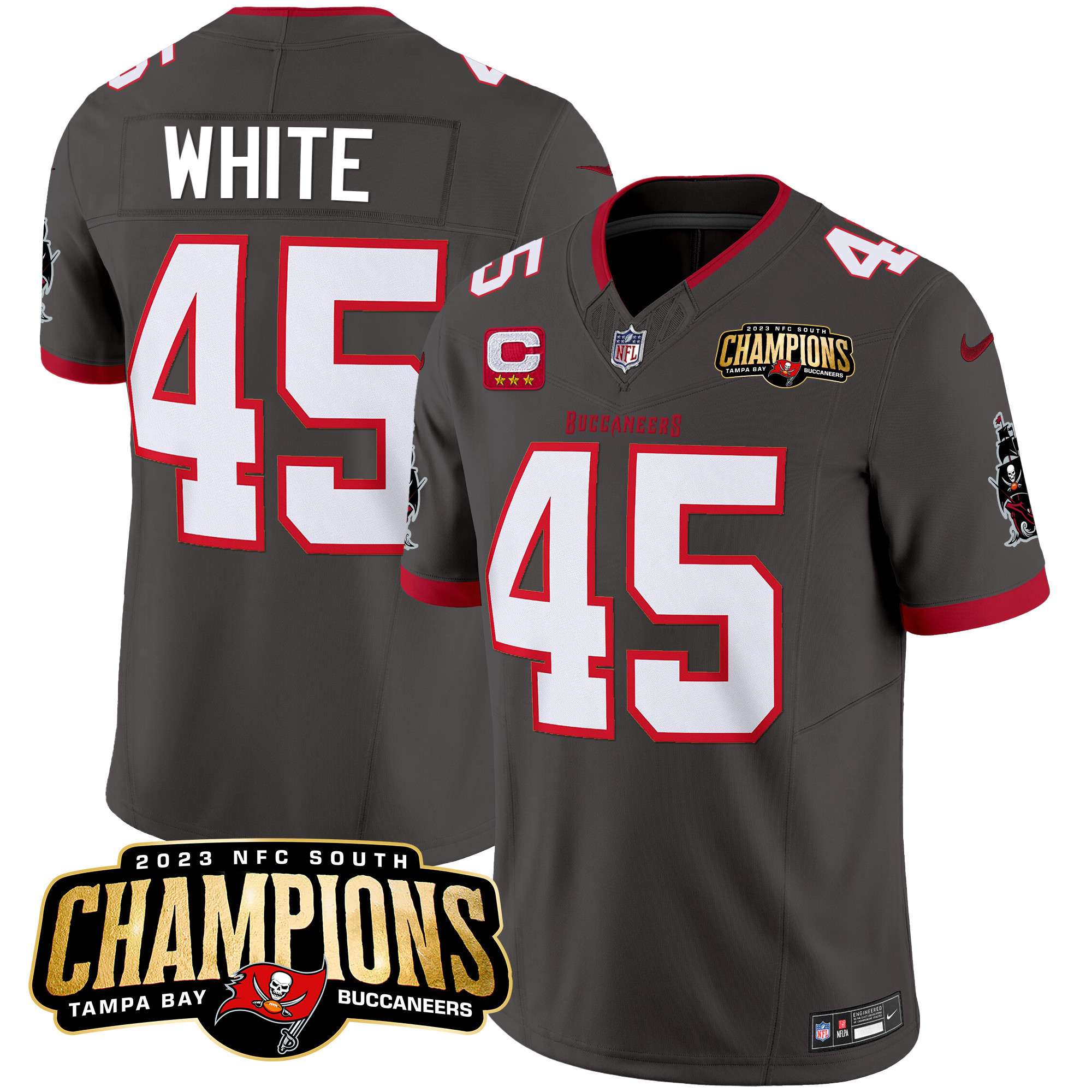 Devin White Men's Tampa Bay Buccaneers 2023 NFC South Champions Patch Vapor Pewter Jersey - All Stitched 