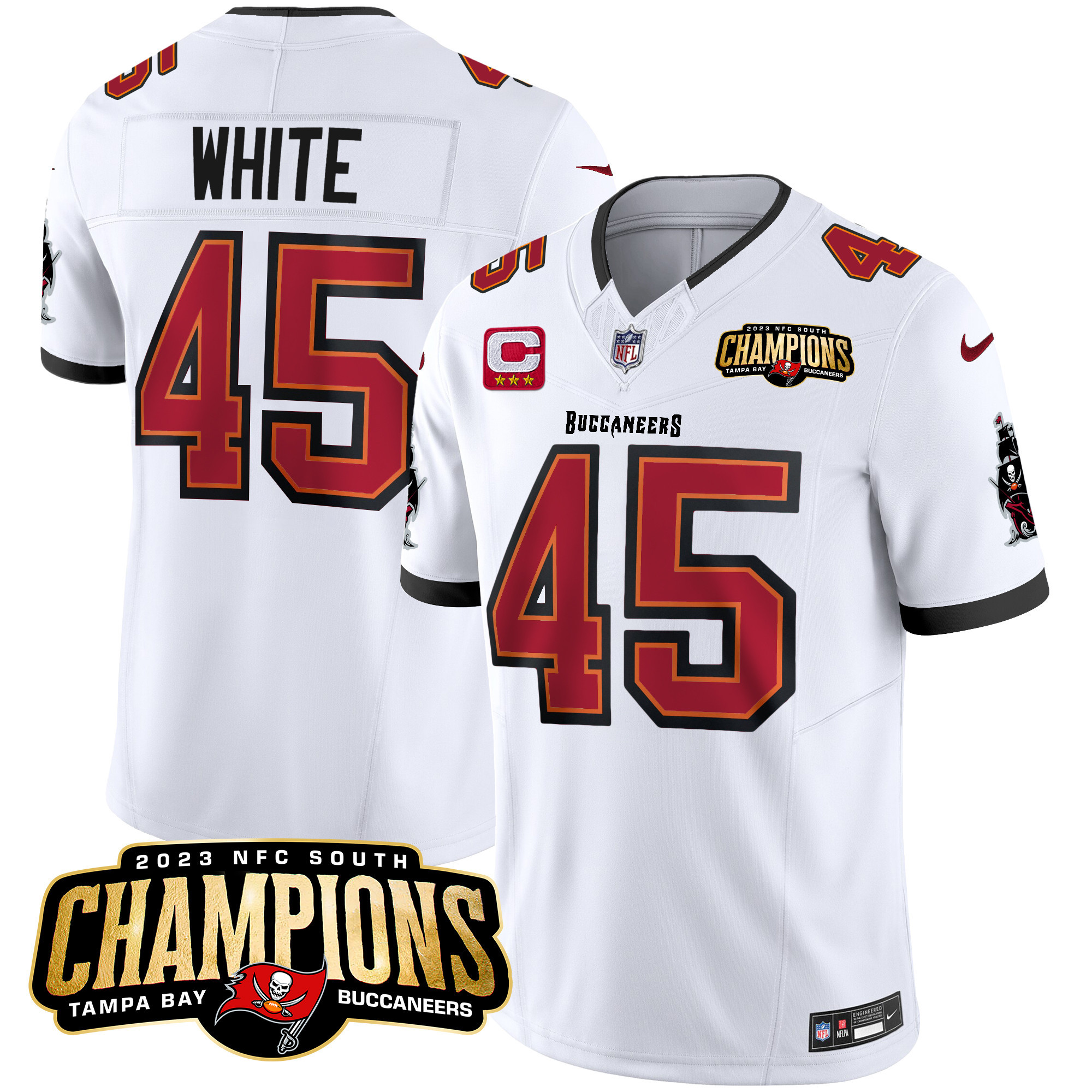 Devin White Men's Tampa Bay Buccaneers 2023 NFC South Champions Patch Vapor White Jersey - All Stitched 