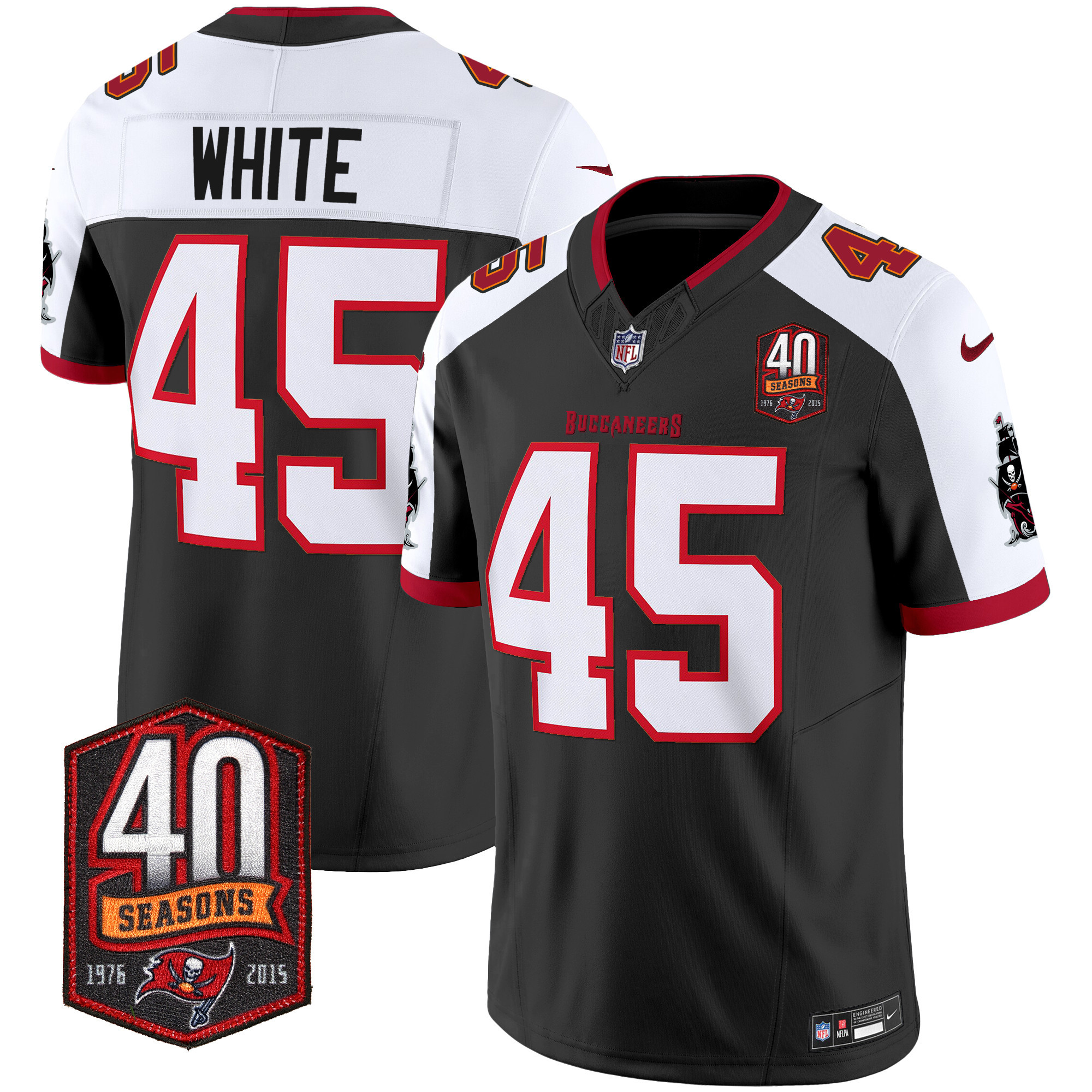 Devin White Men's Tampa Bay Buccaneers 40th Season Patch Vapor Limited Black Alternate Jersey - All Stitched 