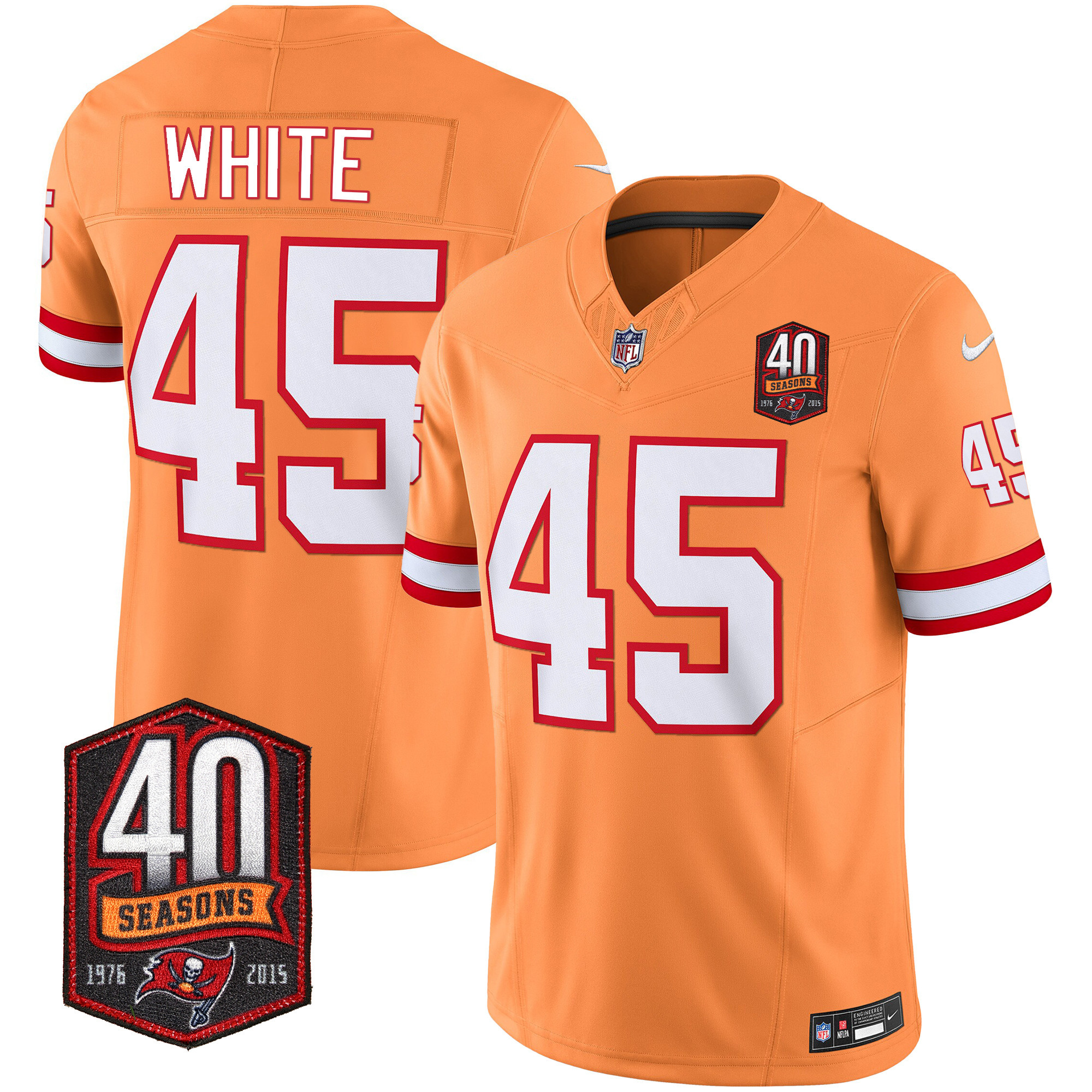 Devin White Men's Tampa Bay Buccaneers 40th Season Patch Vapor Limited Orange Jersey - All Stitched 
