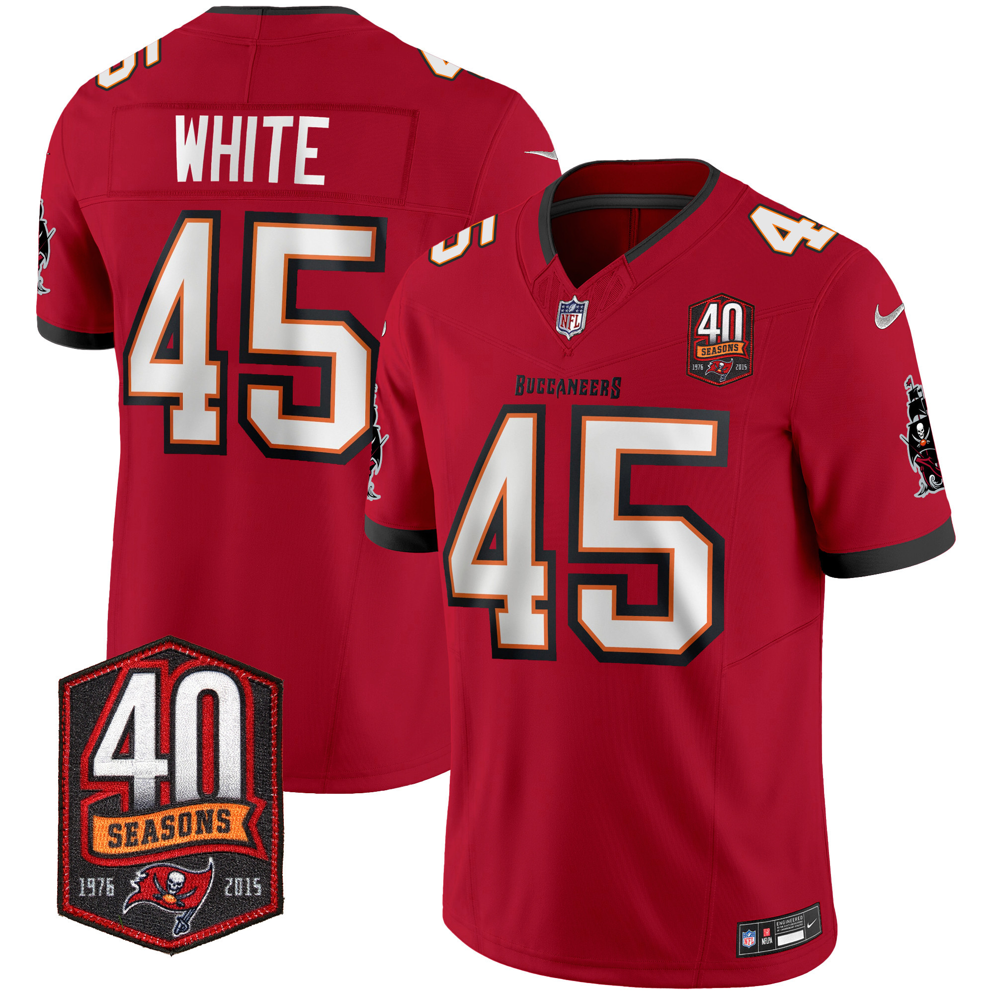 Devin White Men's Tampa Bay Buccaneers 40th Season Patch Vapor Limited Red Jersey - All Stitched 