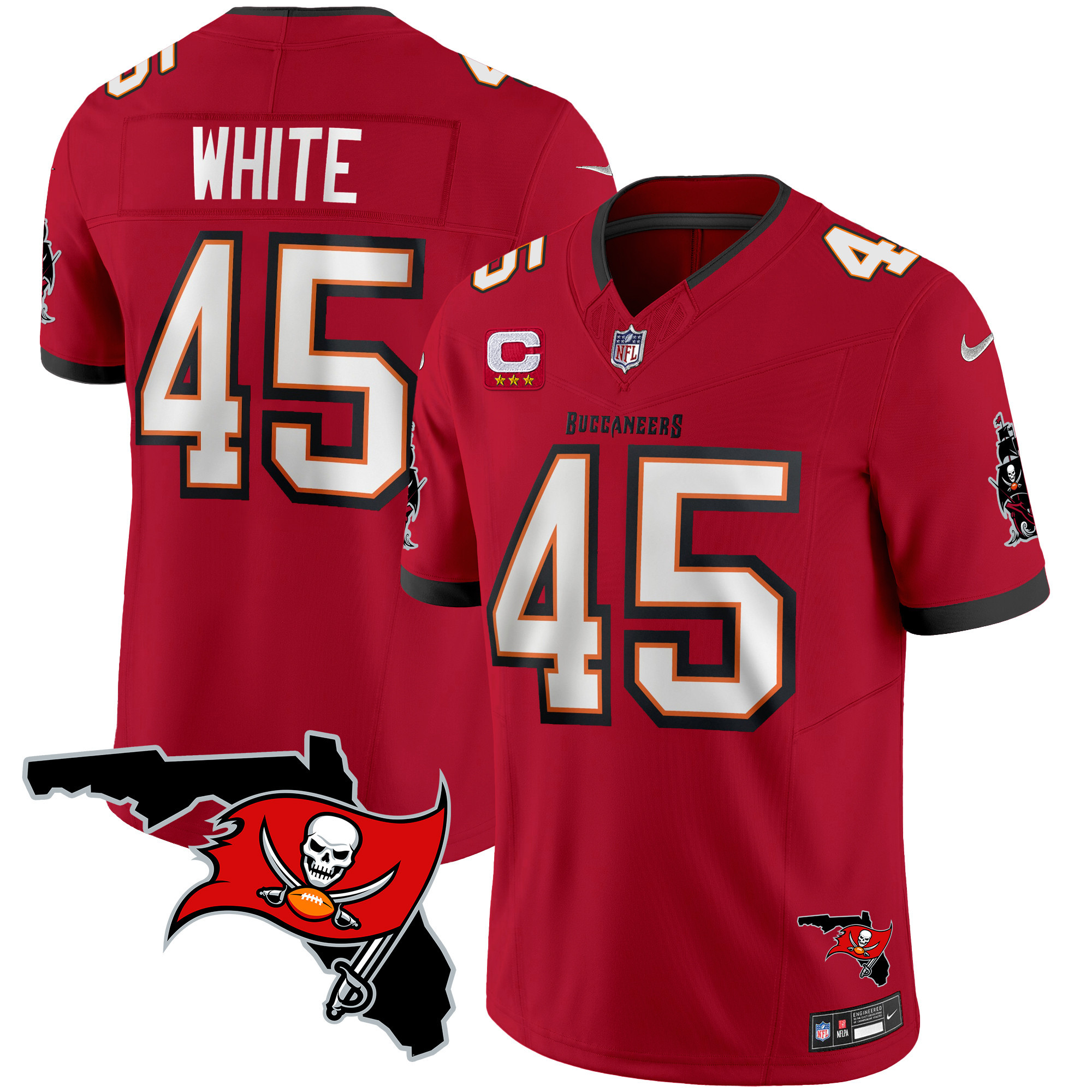 Devin White Men's Tampa Bay Buccaneers Florida Patch Vapor Limited Red Jersey - All Stitched 