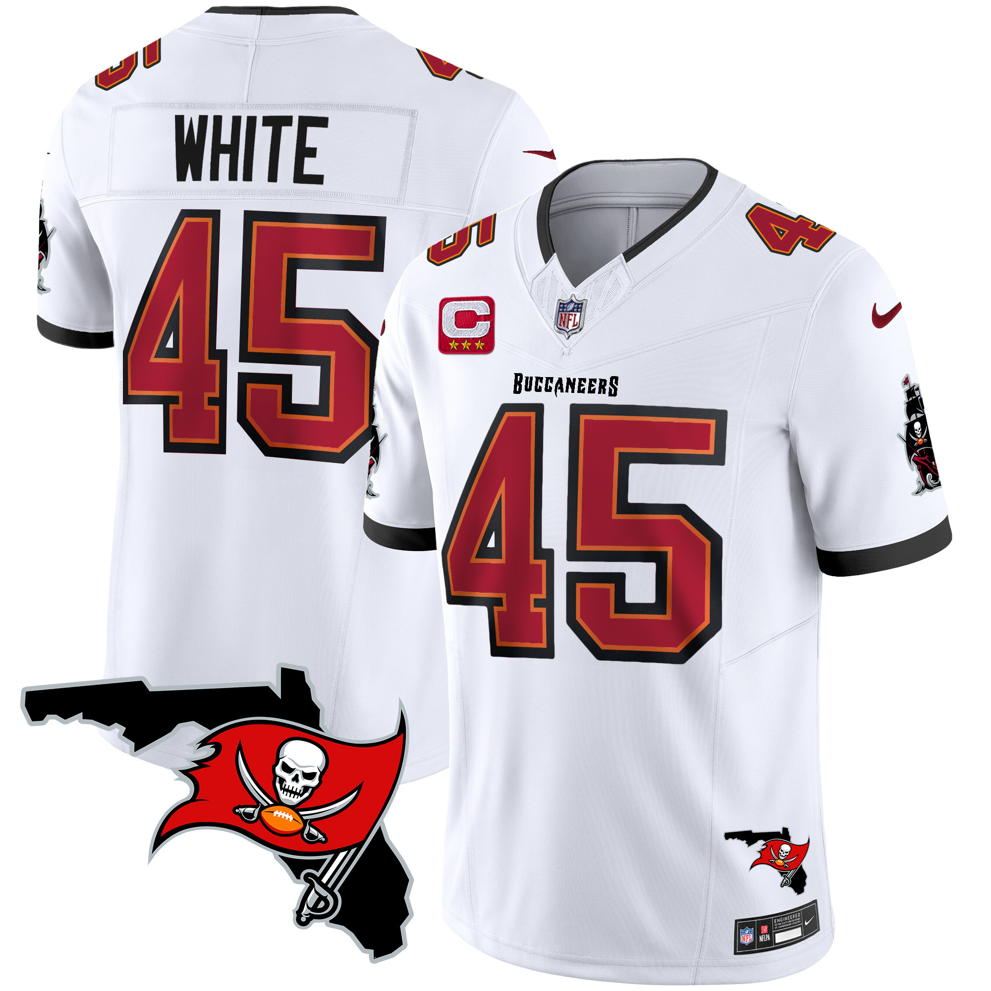 Devin White Men's Tampa Bay Buccaneers Florida Patch Vapor Limited White Jersey - All Stitched 