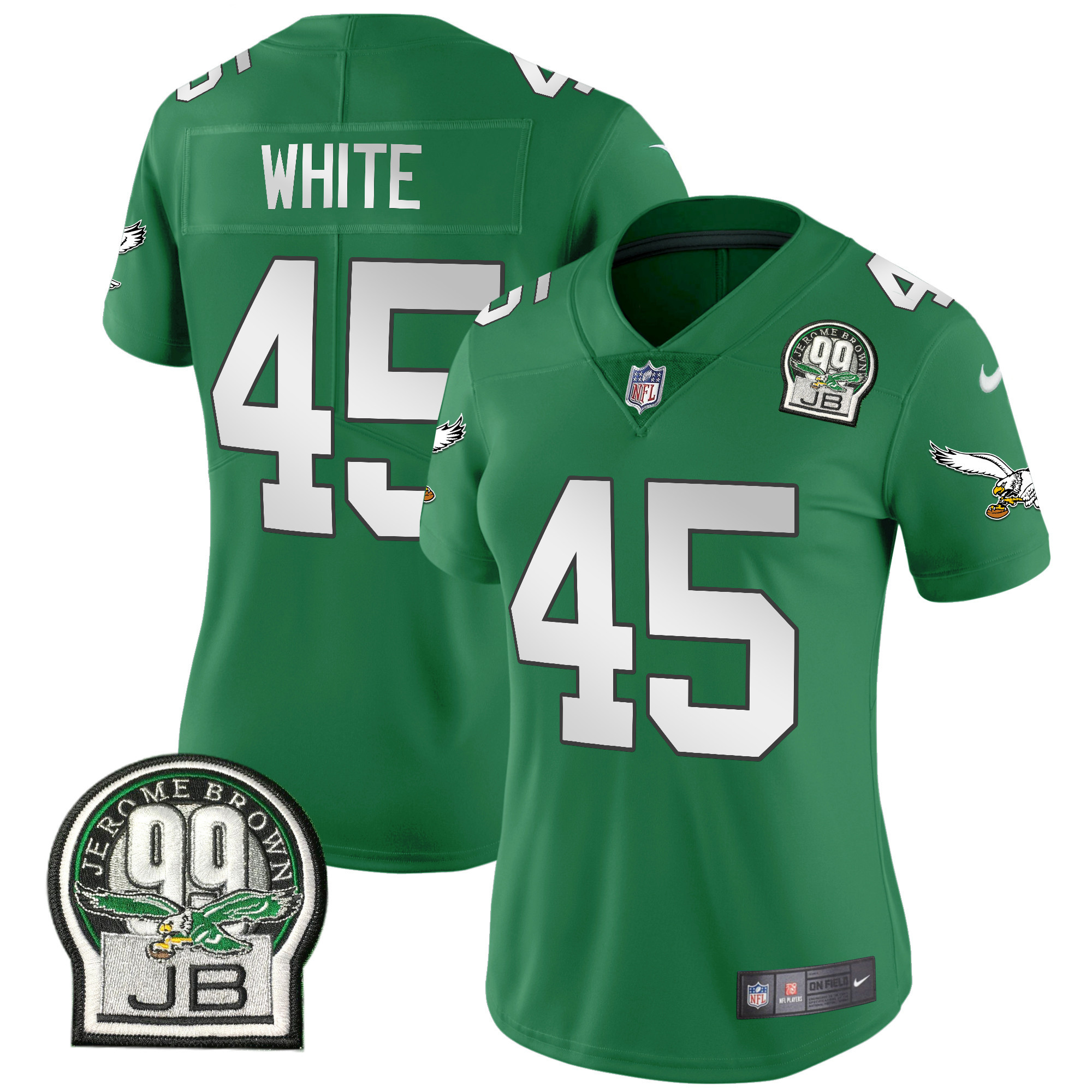 Devin White Women's Philadelphia Eagles Jerome Brown Patch Kelly Green Alternate V2 Jersey - All Stitched