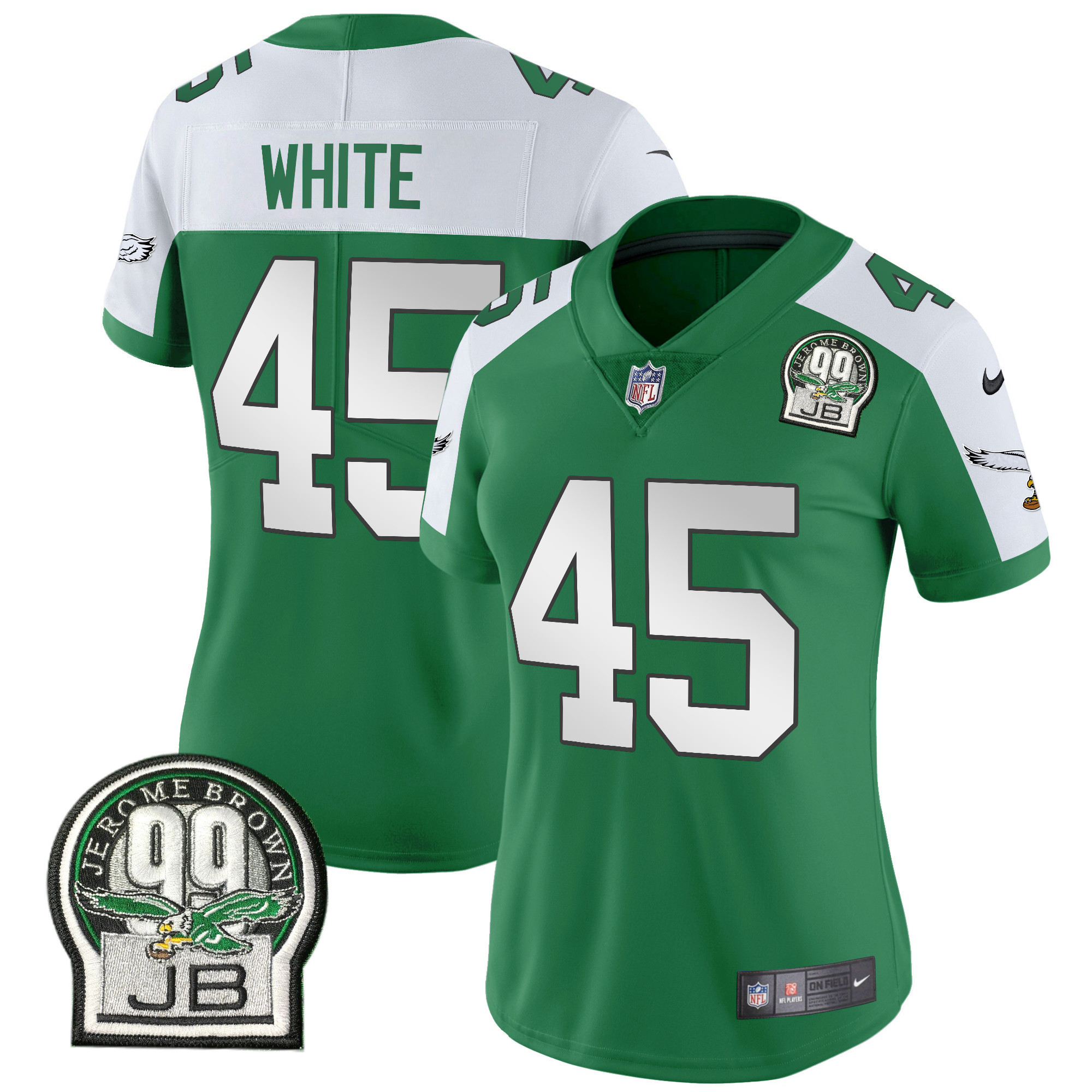 Devin White Women's Philadelphia Eagles Jerome Brown Patch Kelly Green Alternate V2 Kelly Alternate Jersey - All Stitched