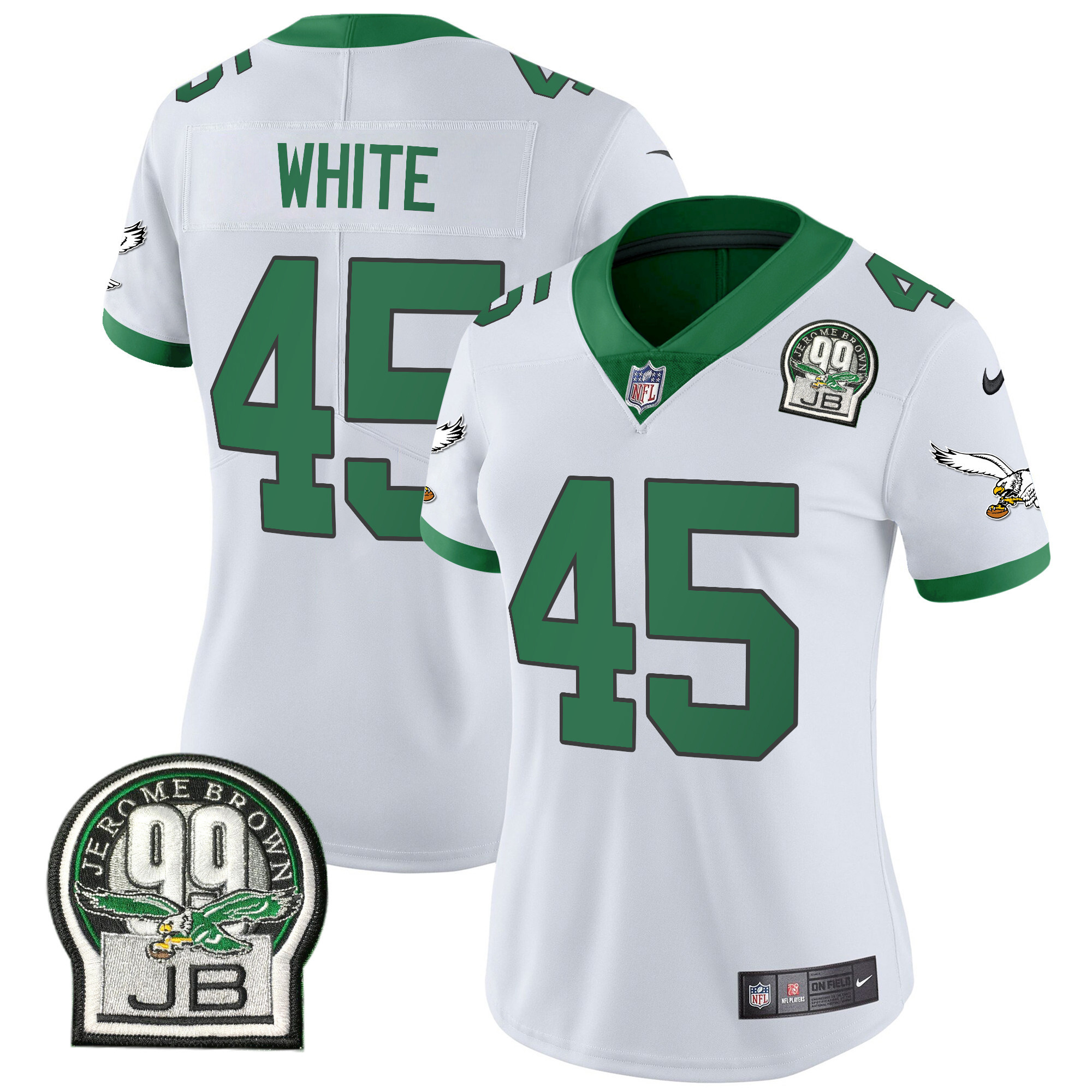 Devin White Women's Philadelphia Eagles Jerome Brown Patch Kelly Green Alternate V2 Kelly White Jersey - All Stitched