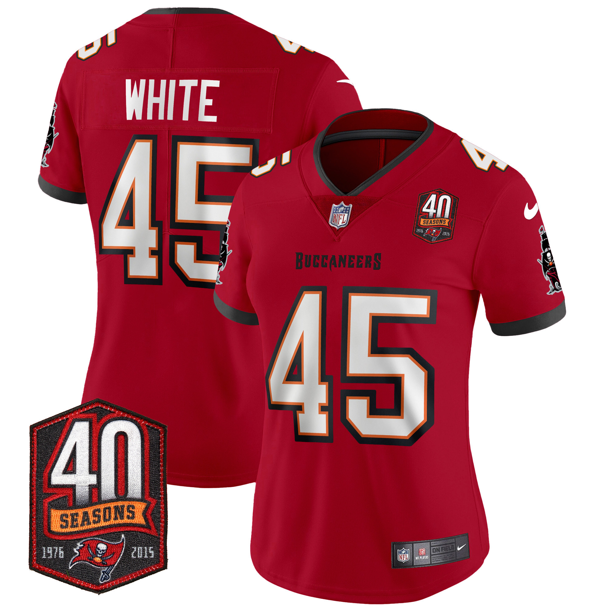 Devin White Women's Tampa Bay Buccaneers 40th Season Patch Vapor Limited Red Jersey - All Stitched 