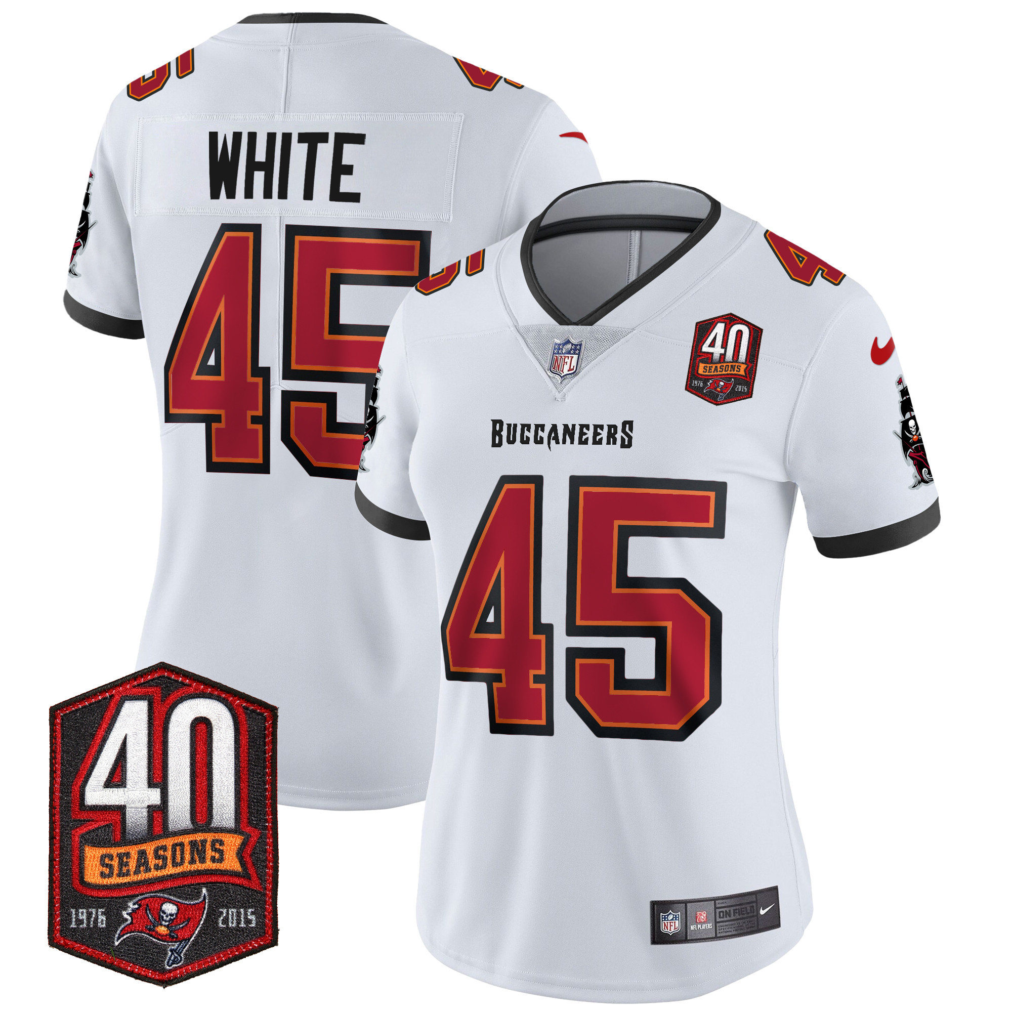 Devin White Women's Tampa Bay Buccaneers 40th Season Patch Vapor Limited White Jersey - All Stitched 