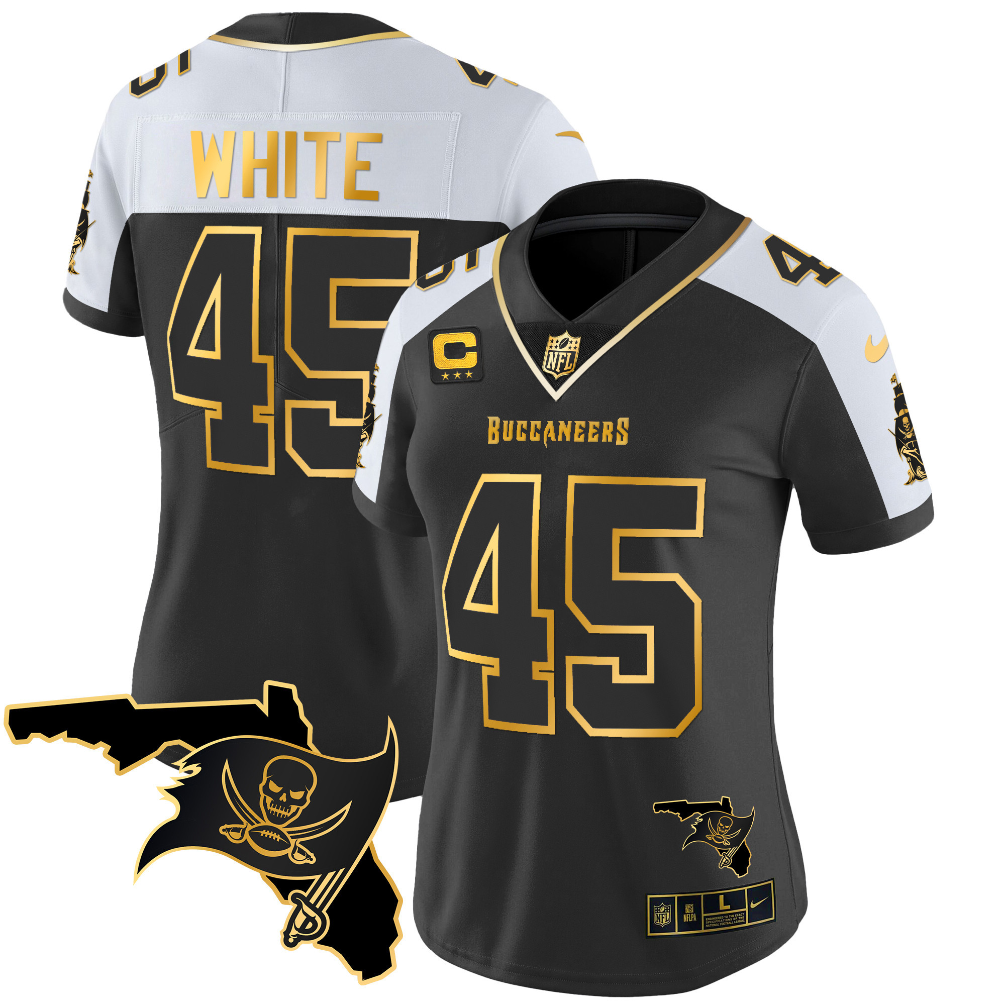 Devin White Women's Tampa Bay Buccaneers Florida Patch Vapor Gold Alternate Jersey - All Stitched 