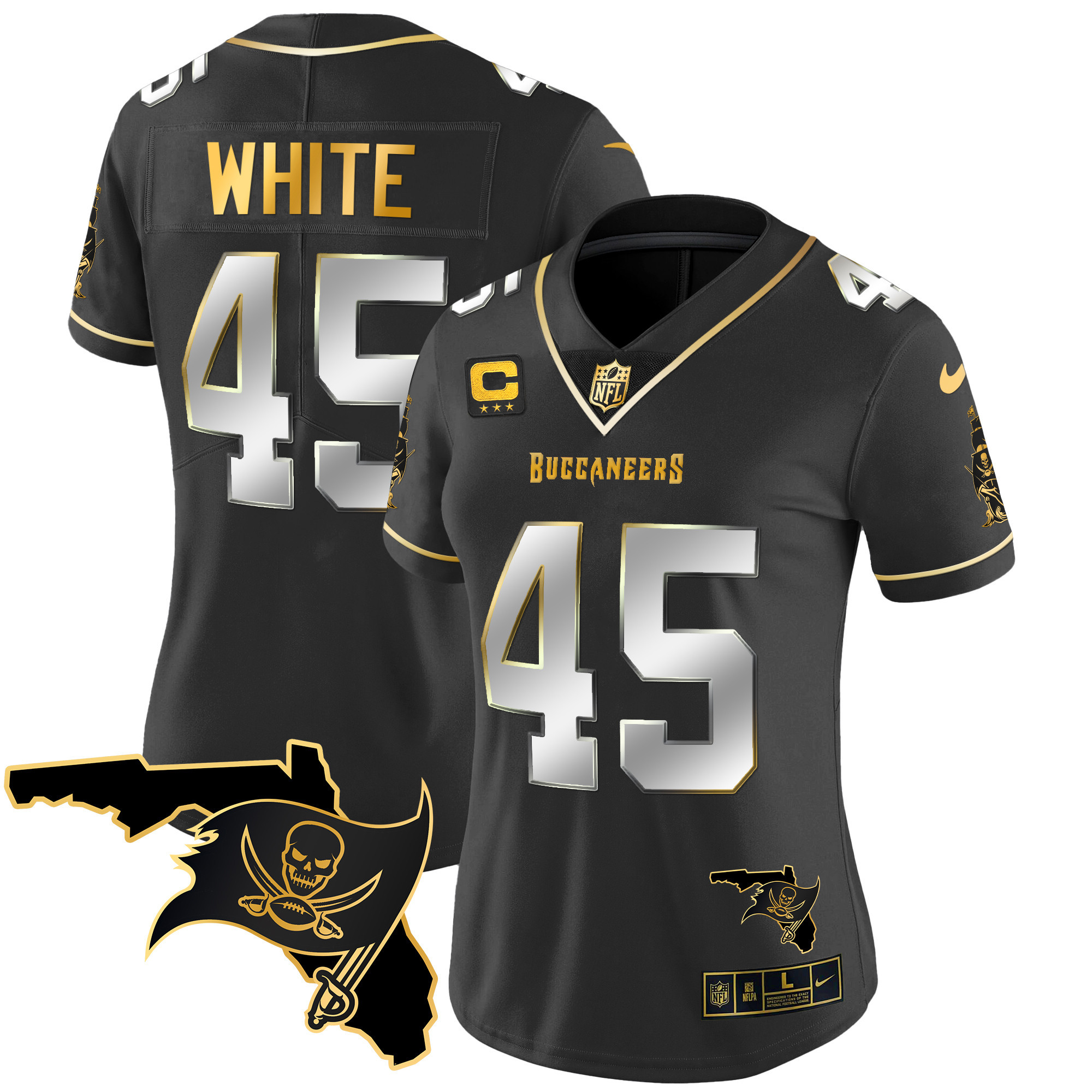 Devin White Women's Tampa Bay Buccaneers Florida Patch Vapor Gold Black Limited Jersey - All Stitched 