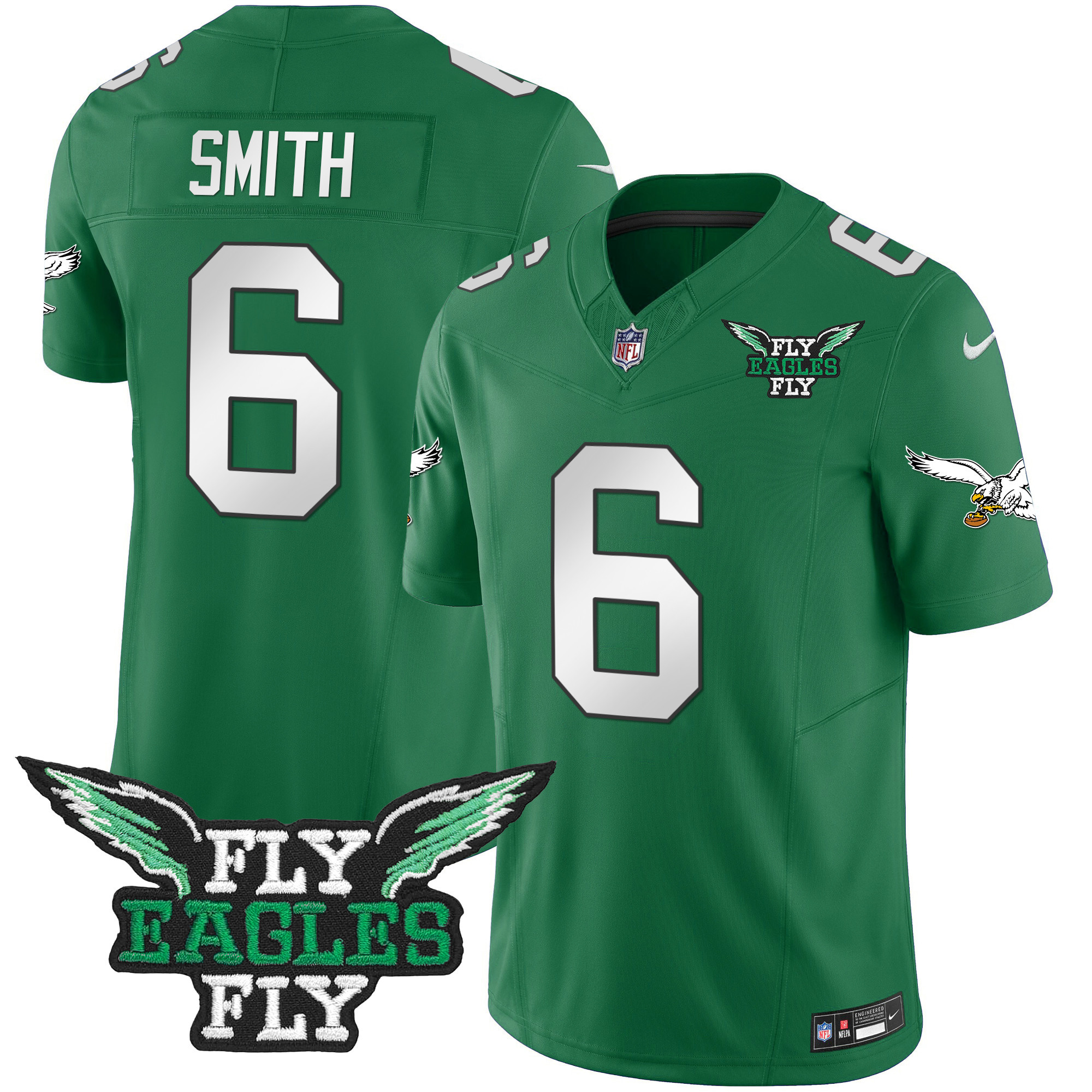 DeVonta Smith Men's Fly Philadelphia Eagles Fly Patch Throwback Kelly Green Vapor Jersey - All Stitched