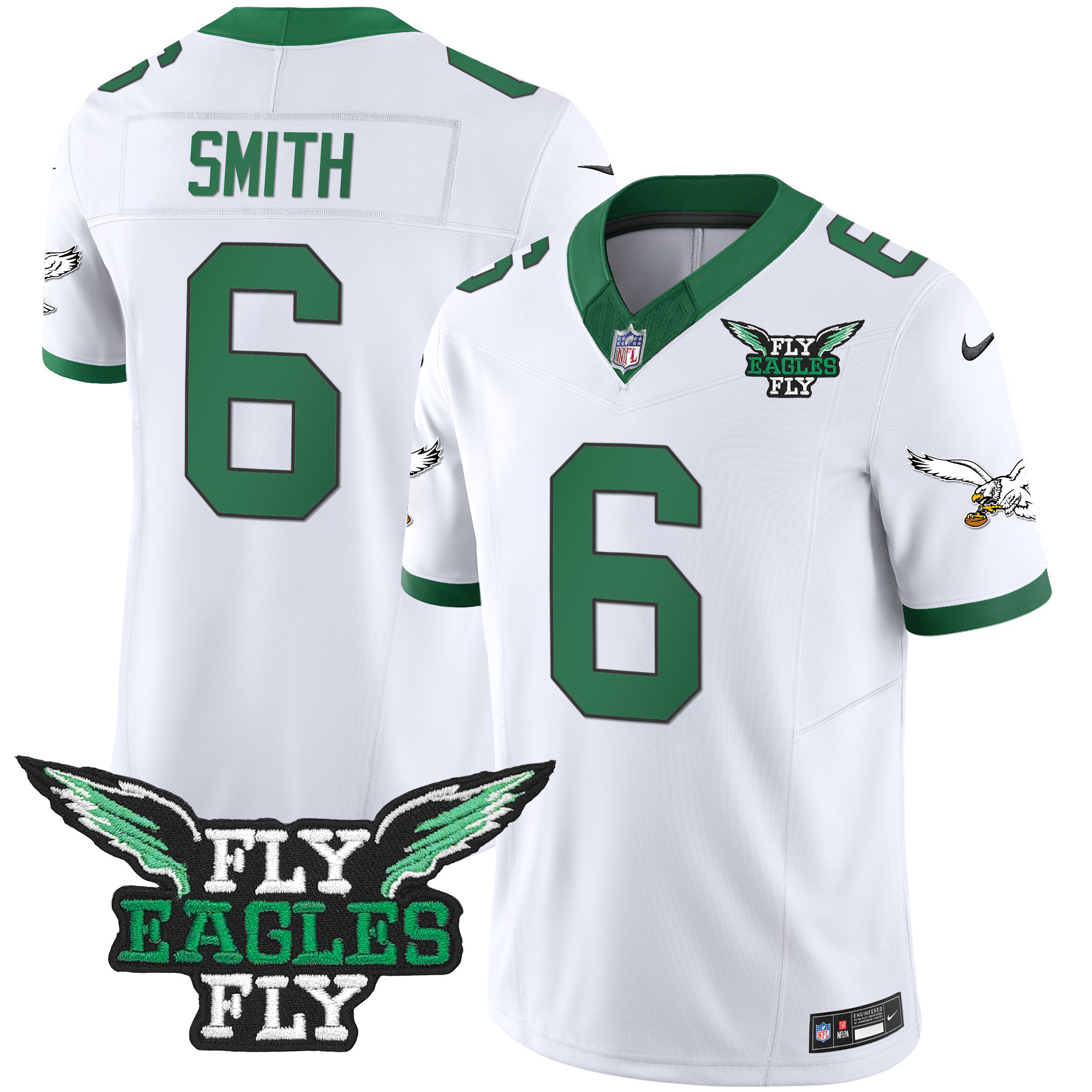 DeVonta Smith Men's Fly Philadelphia Eagles Fly Patch Throwback Kelly Green Vapor Kelly White Jersey - All Stitched