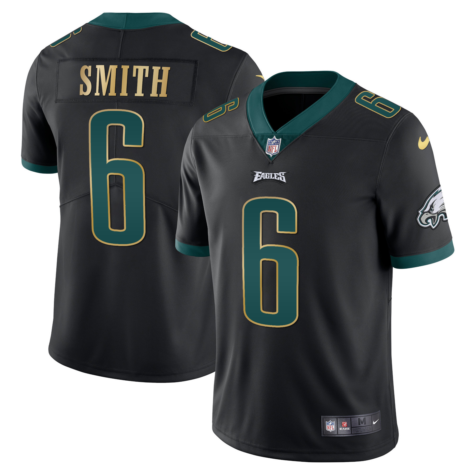 DeVonta Smith Men's Philadelphia Eagles Gold Trim Vapor Player Black Gold Trim Jersey - All Stitched