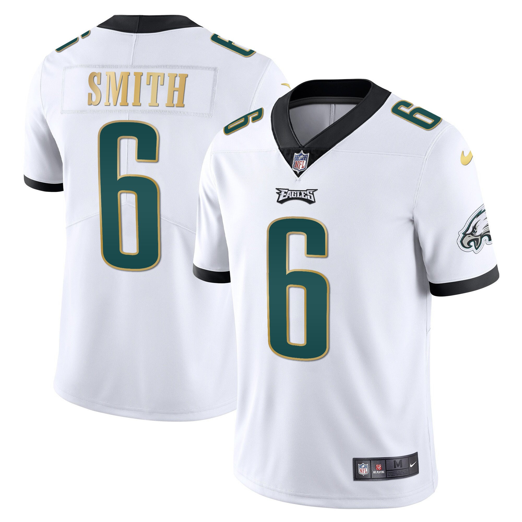 DeVonta Smith Men's Philadelphia Eagles Gold Trim Vapor Player White Gold Trim Jersey - All Stitched