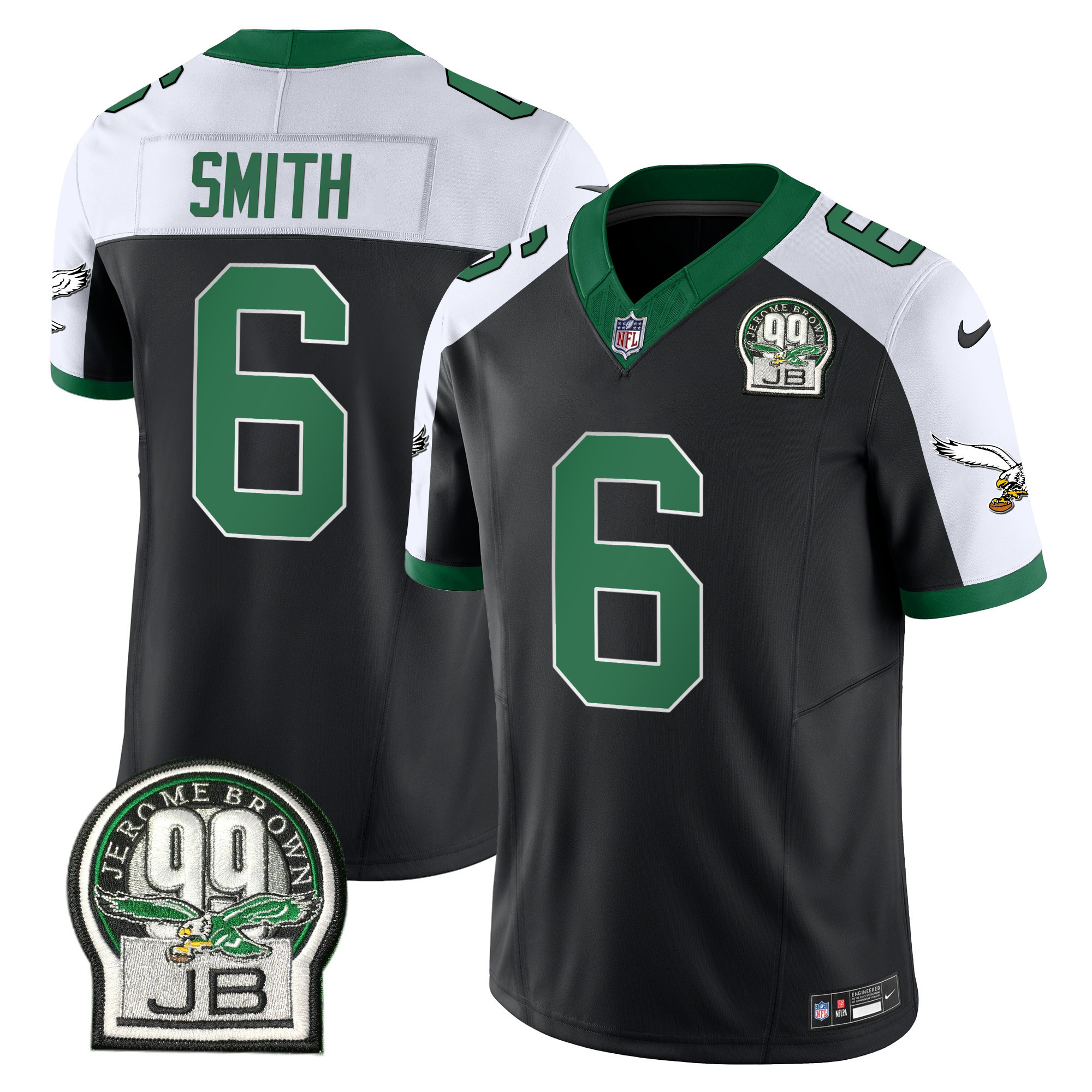 DeVonta Smith Men's Philadelphia Eagles Jerome Brown Patch Kelly Green Alternate Black Alternate Jersey - All Stitched