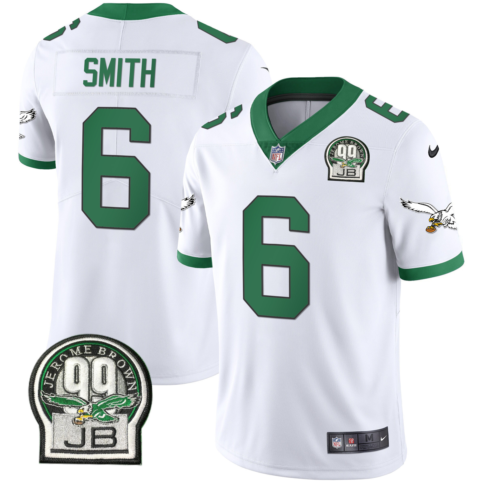 DeVonta Smith Men's Philadelphia Eagles Jerome Brown Retired Patch Gold & Kelly Kelly White Jersey - All Stitched