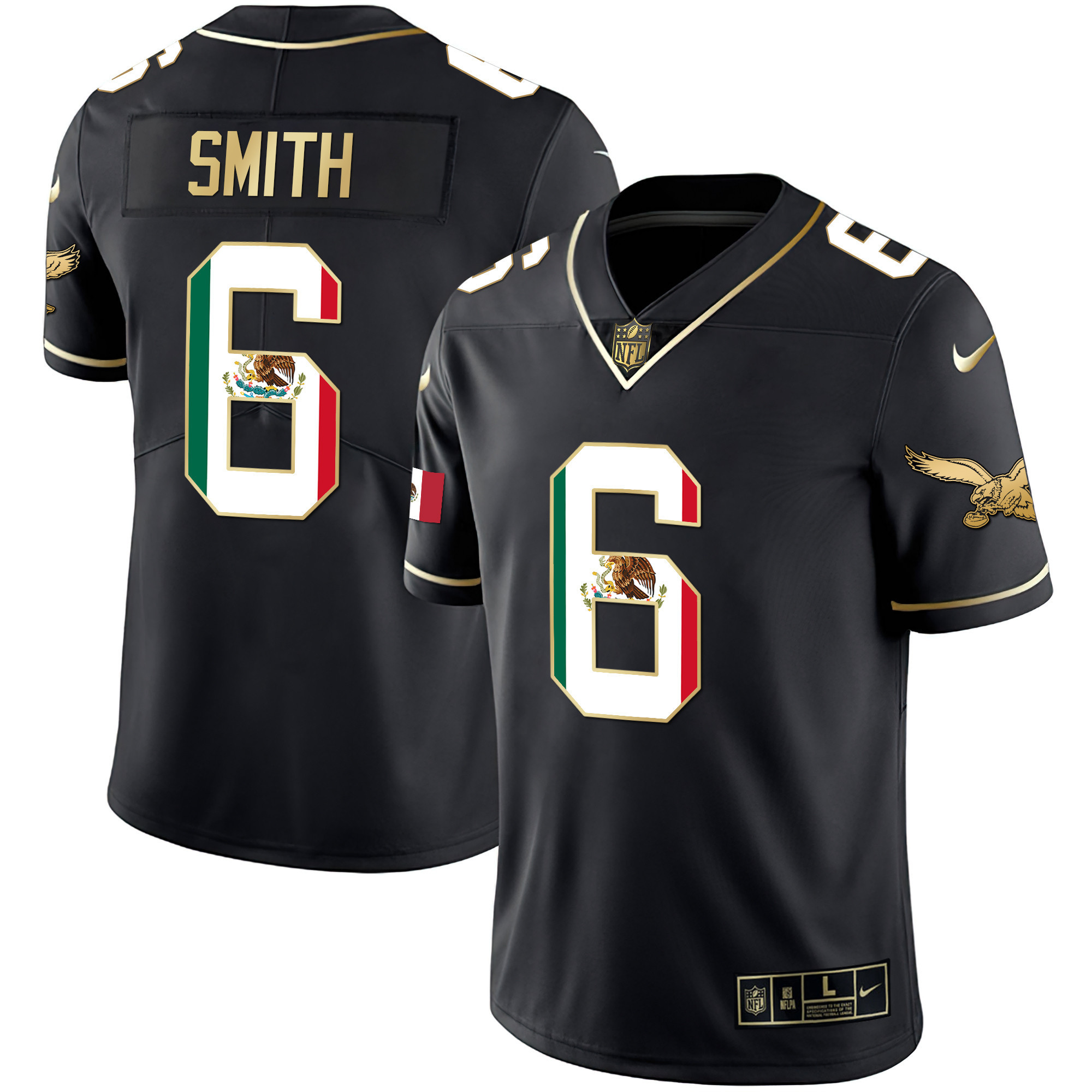 DeVonta Smith Men's Philadelphia Eagles Mexico Gold & Kelly Vapor Black Gold Jersey - All Stitched