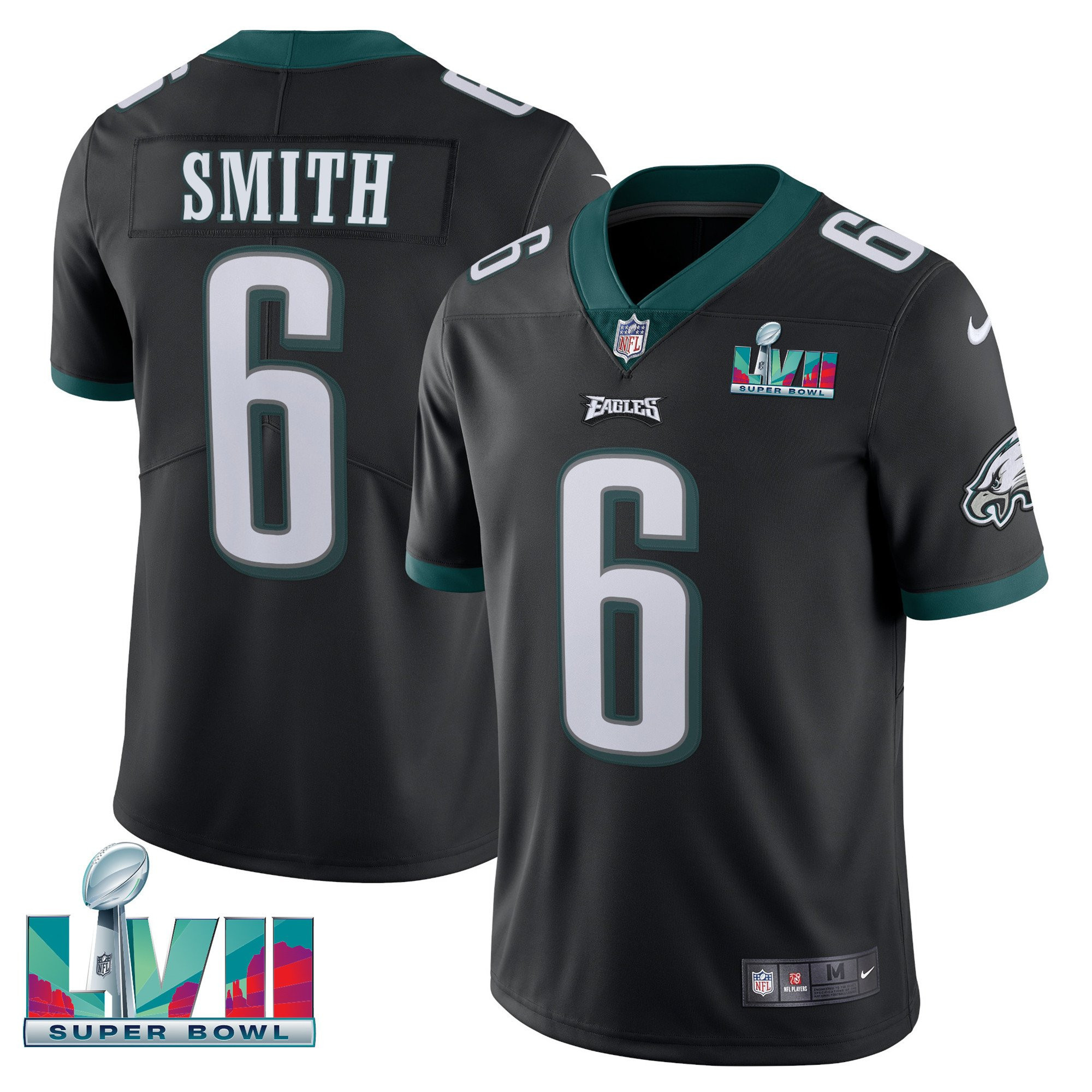 DeVonta Smith Men's Philadelphia Eagles Super Bowl Patch Vapor Black Jersey - All Stitched