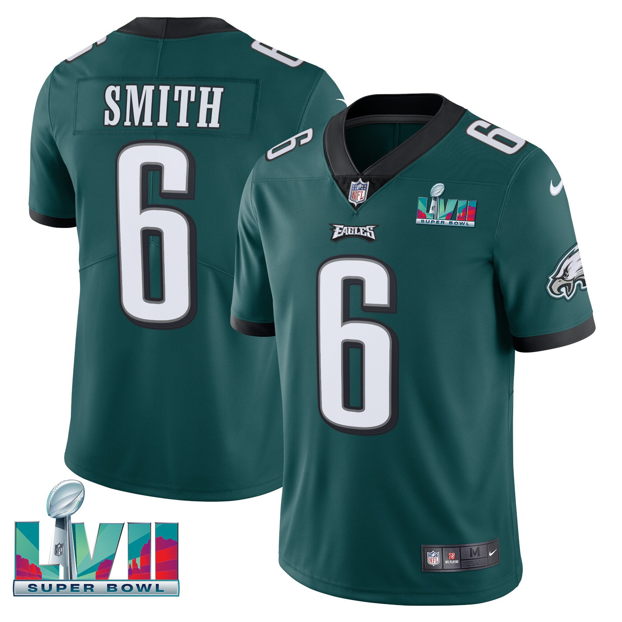 DeVonta Smith Men's Philadelphia Eagles Super Bowl Patch Vapor Midnight Green Jersey - All Stitched