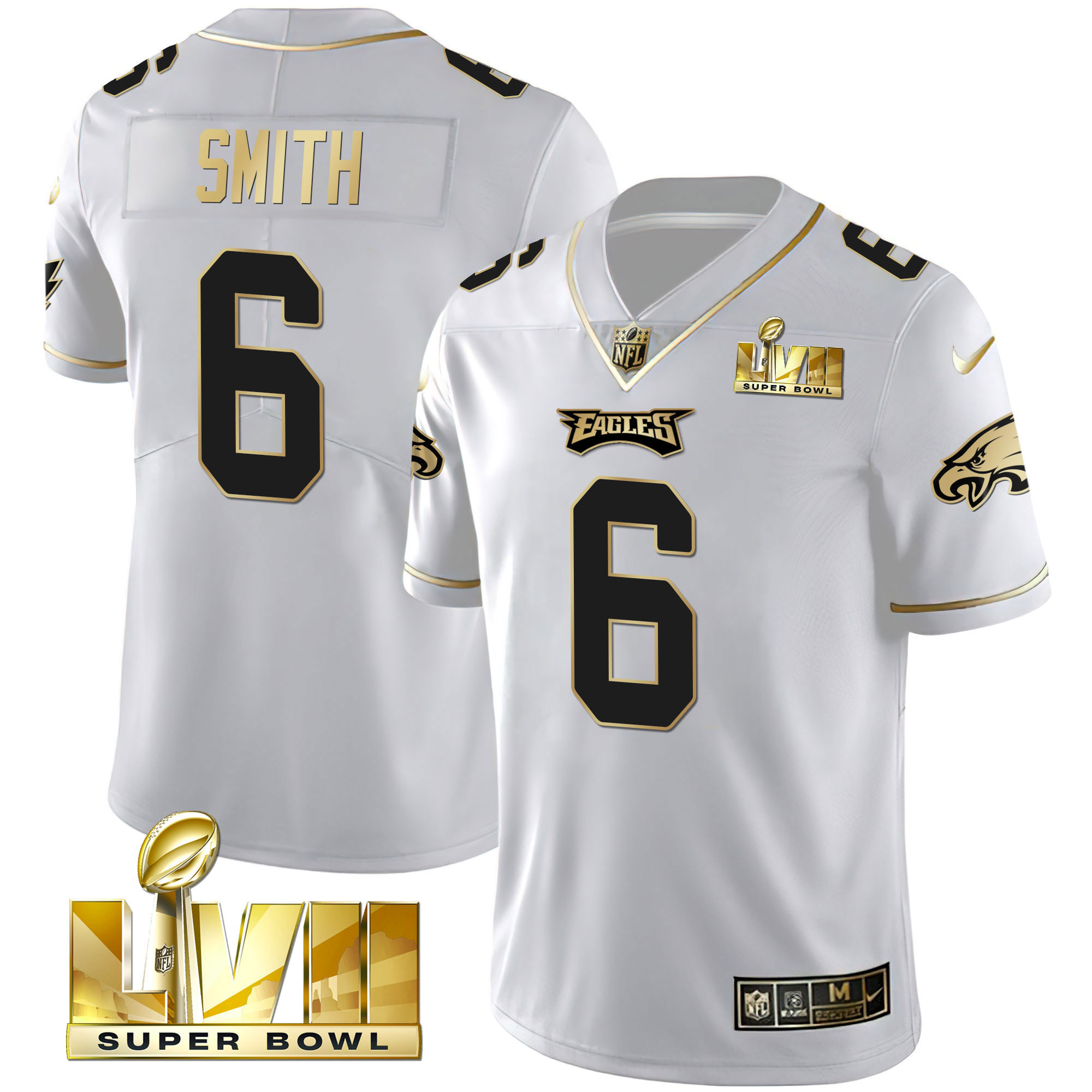 DeVonta Smith Men's Philadelphia Eagles Super Bowl Vapor Gold White Gold Jersey - All Stitched