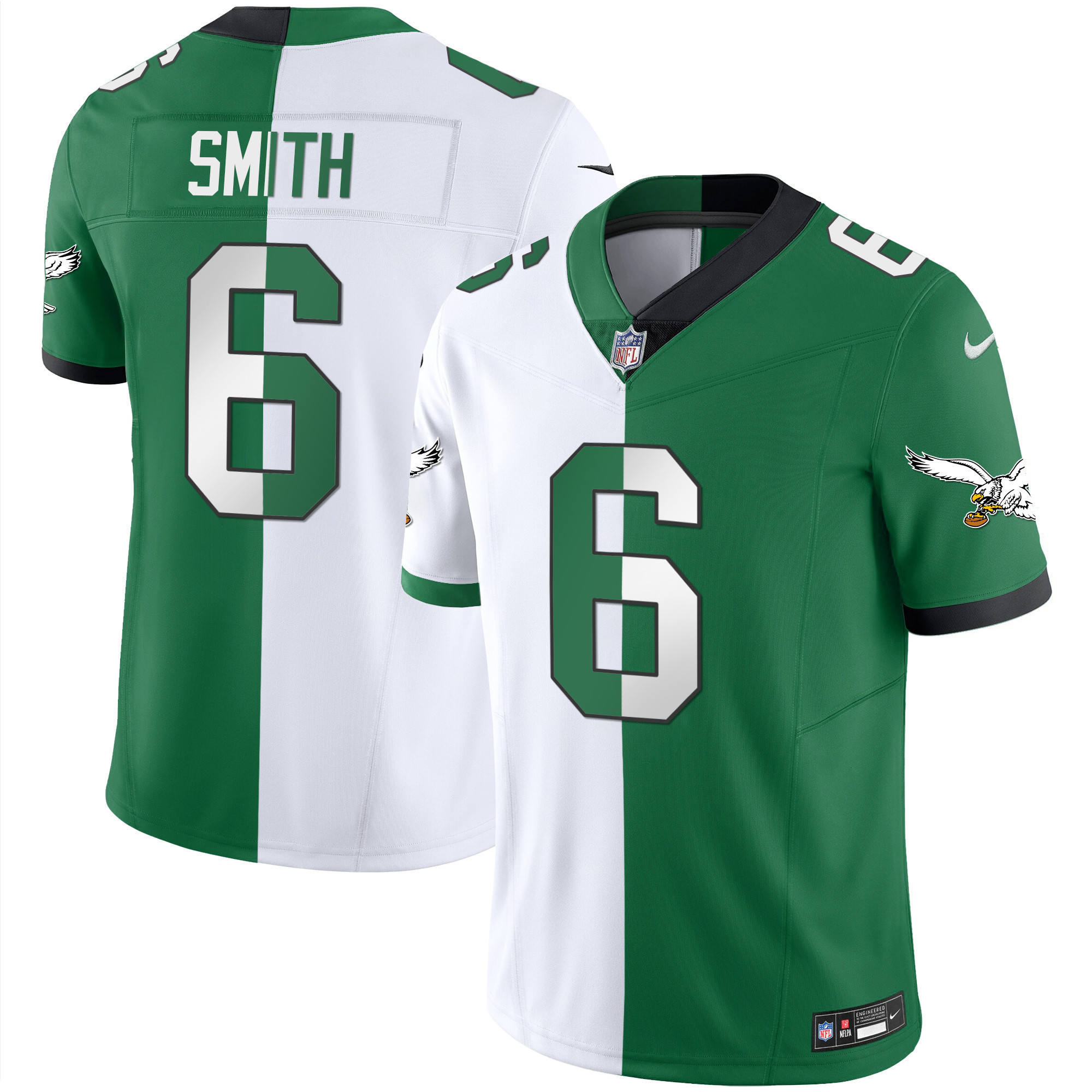 DeVonta Smith Men's Philadelphia Eagles Throwback Kelly Vapor Limited Split Jersey - All Stitched