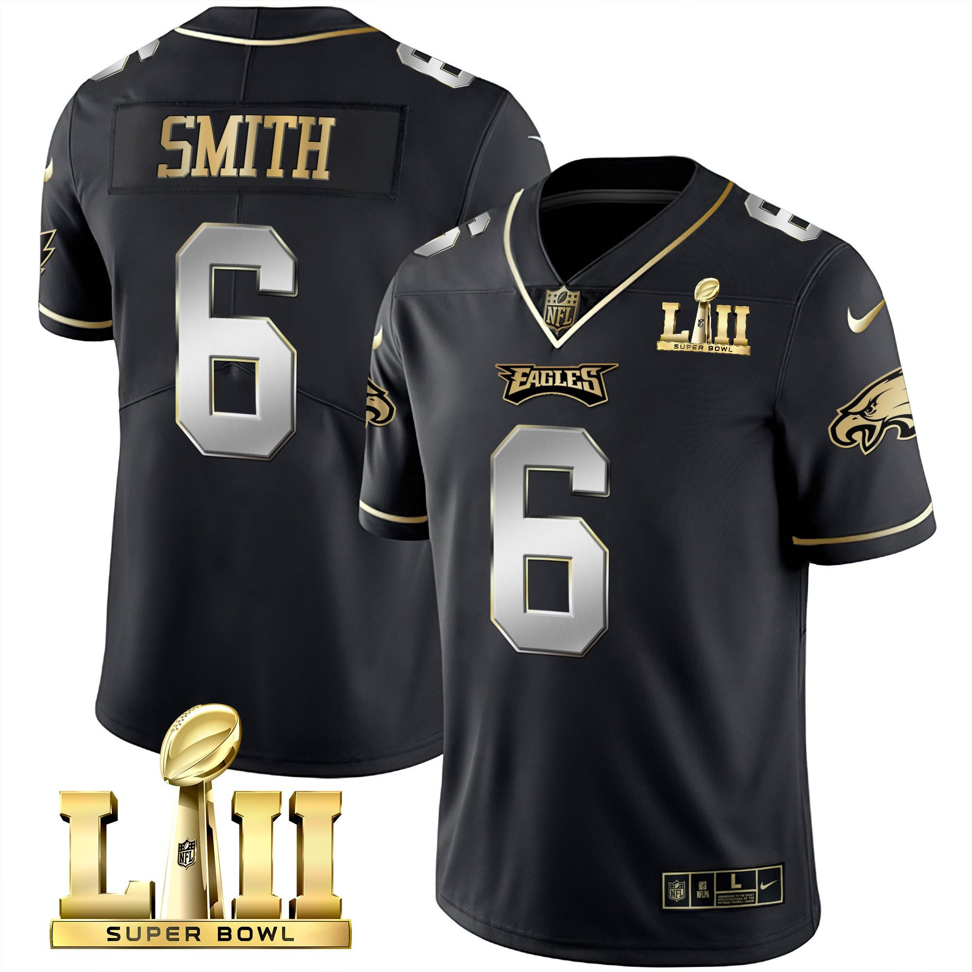 DeVonta Smith Philadelphia Eagles Super Bowl LII Patch Vapor Black Limited Jersey - All Stitched