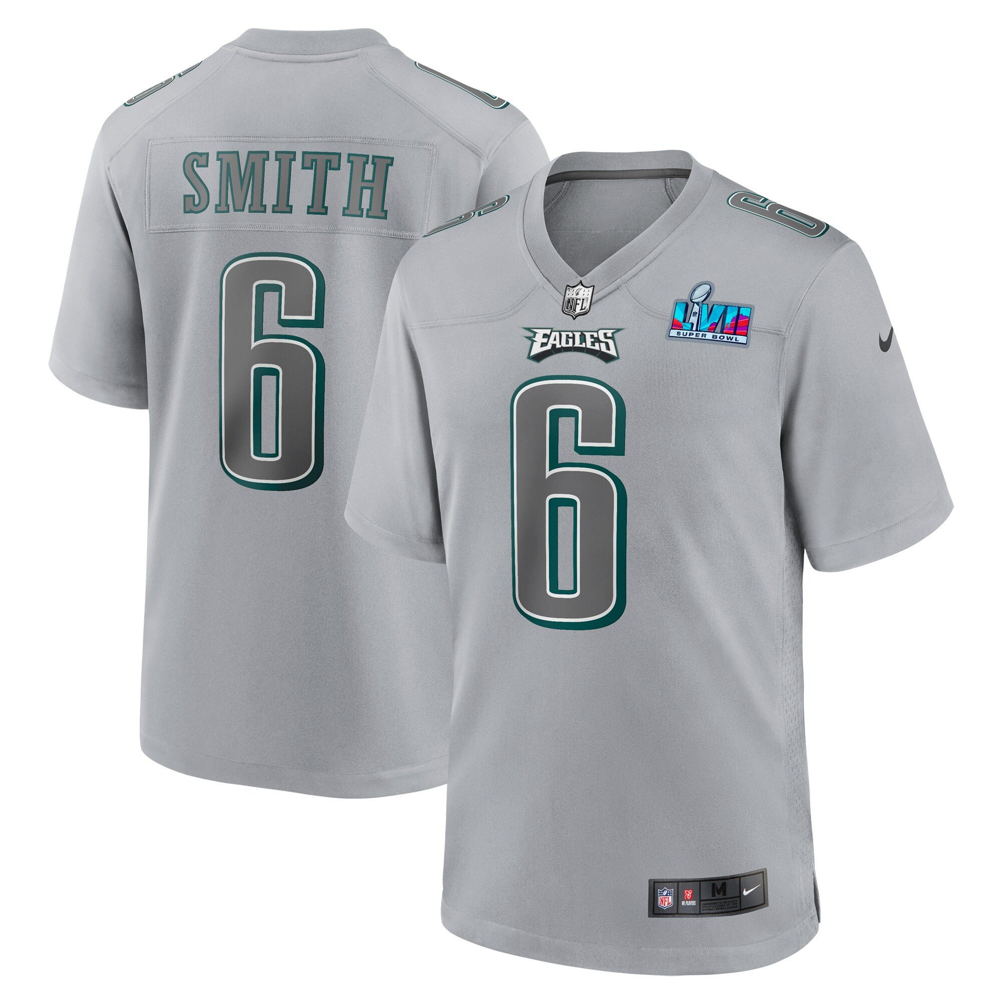 DeVonta Smith Philadelphia Eagles Super Bowl LVII Patch Atmosphere Game - Gray Jersey - All Stitched