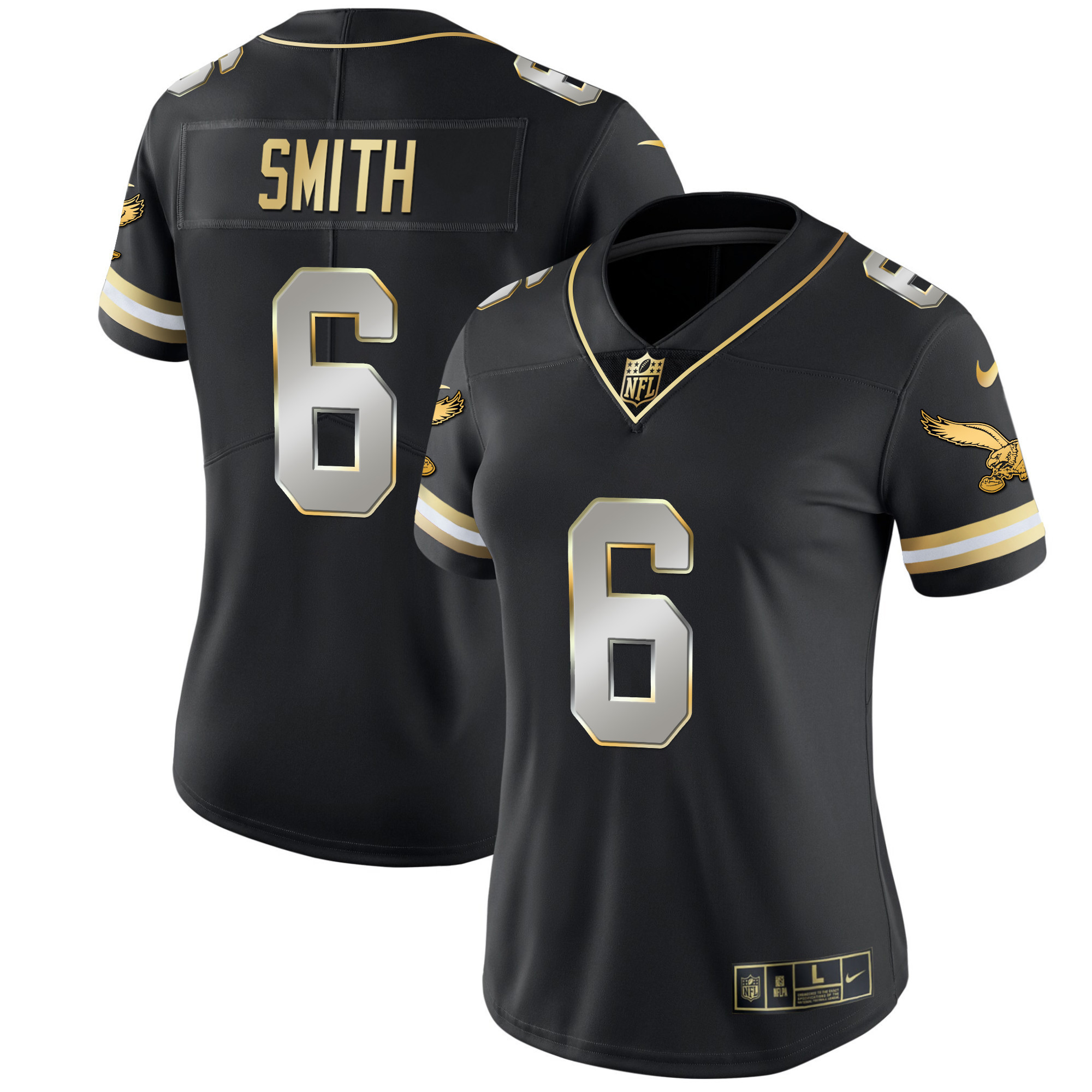 DeVonta Smith Women's Philadelphia Eagles Gold & Kelly Vapor Throwback Black Limited Jersey - All Stitched