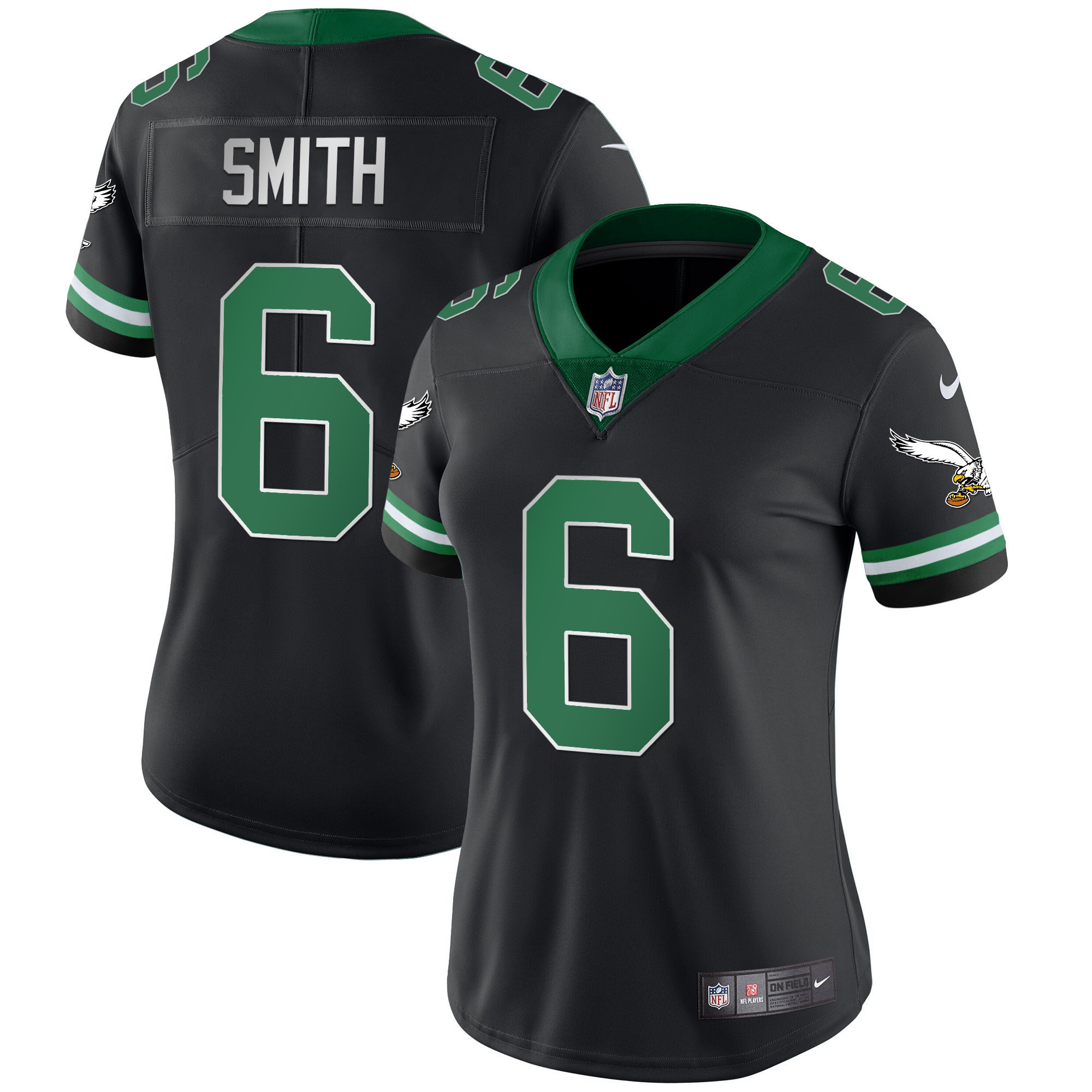 DeVonta Smith Women's Philadelphia Eagles Gold & Kelly Vapor Throwback Kelly Black Jersey - All Stitched