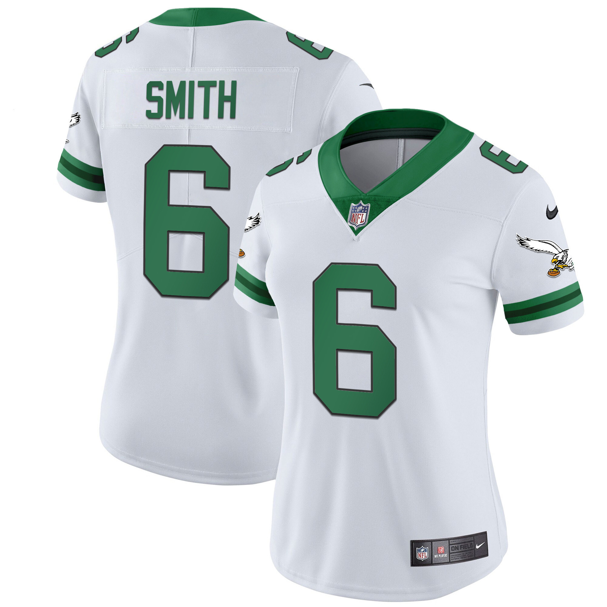 DeVonta Smith Women's Philadelphia Eagles Gold & Kelly Vapor Throwback Kelly White Jersey - All Stitched
