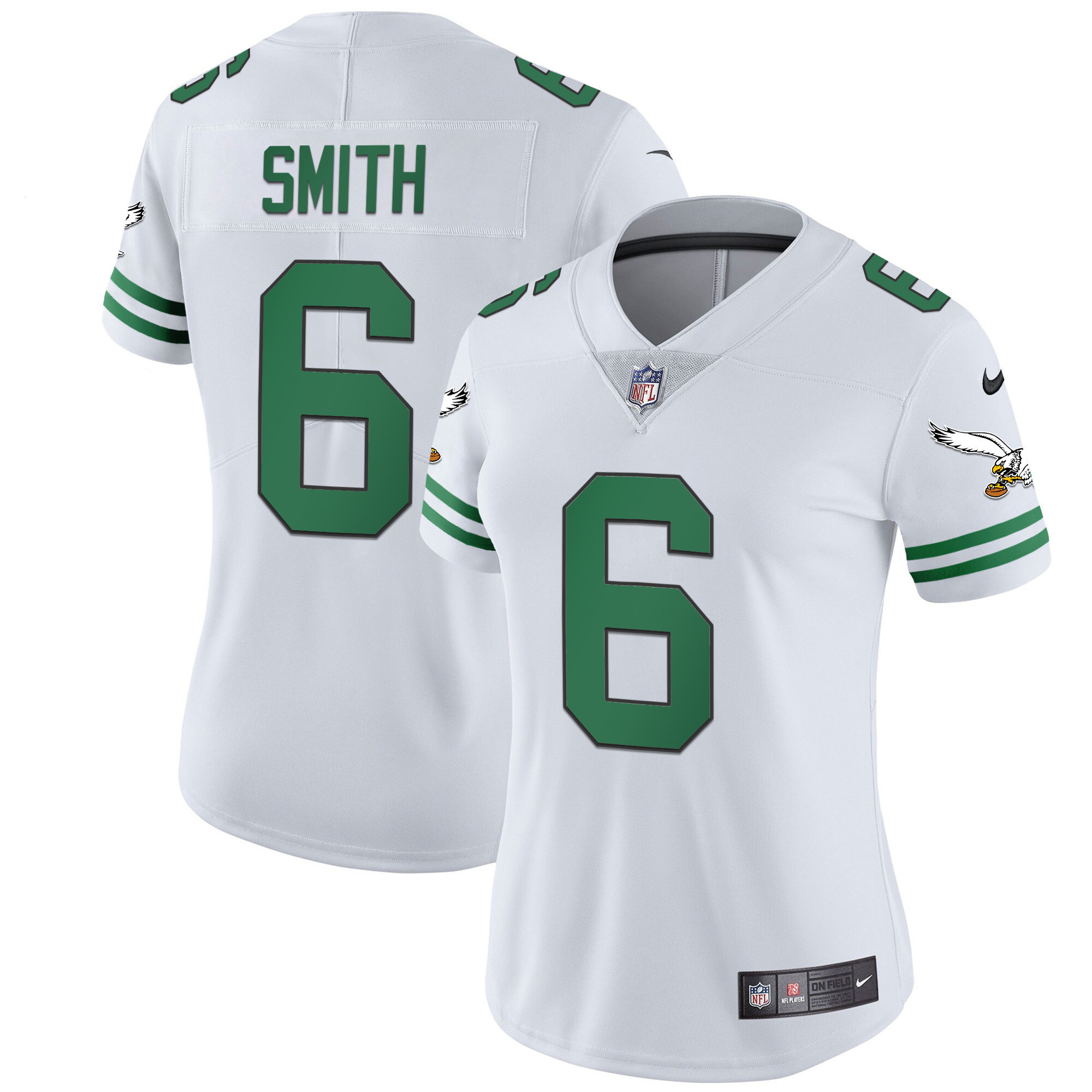 DeVonta Smith Women's Philadelphia Eagles Gold & Kelly Vapor V2 Kelly White Jersey - All Stitched