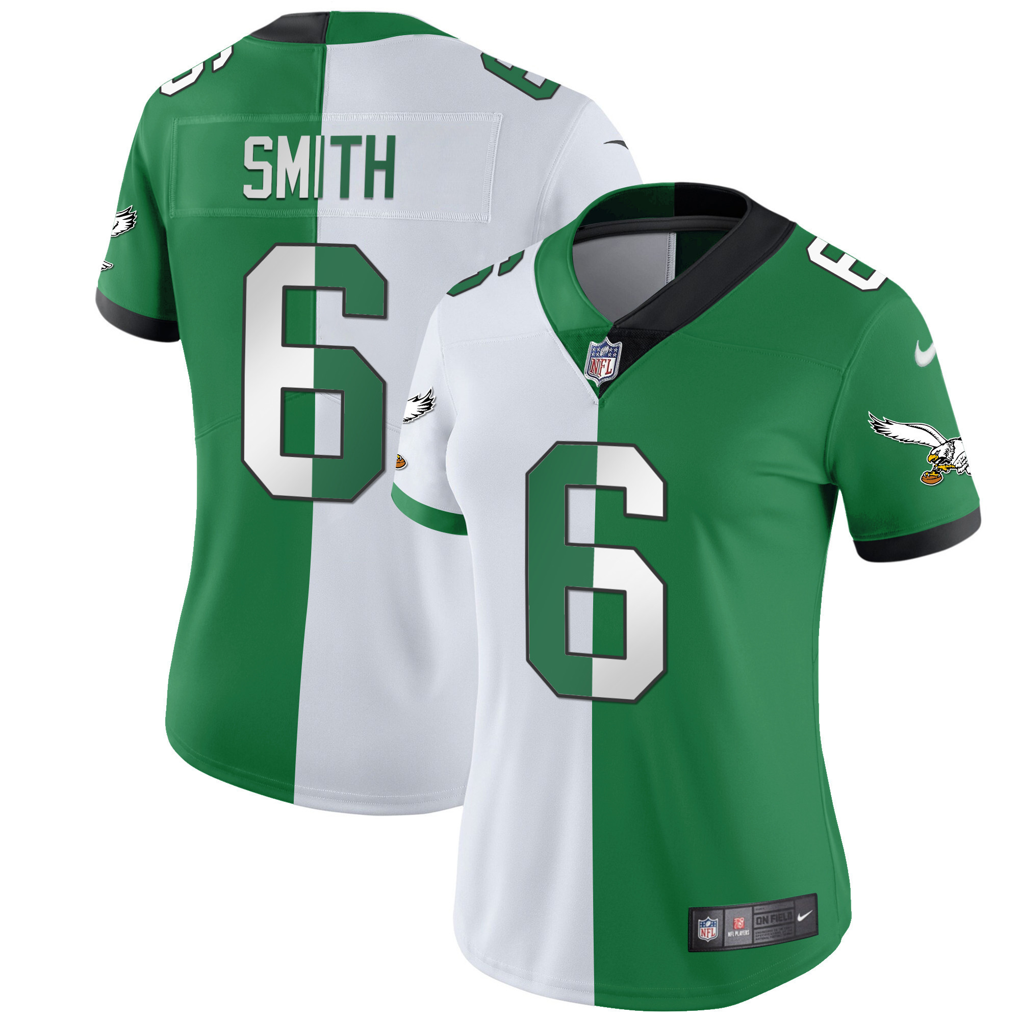 DeVonta Smith Women's Philadelphia Eagles Gold & Kelly Vapor V2 Split Jersey - All Stitched