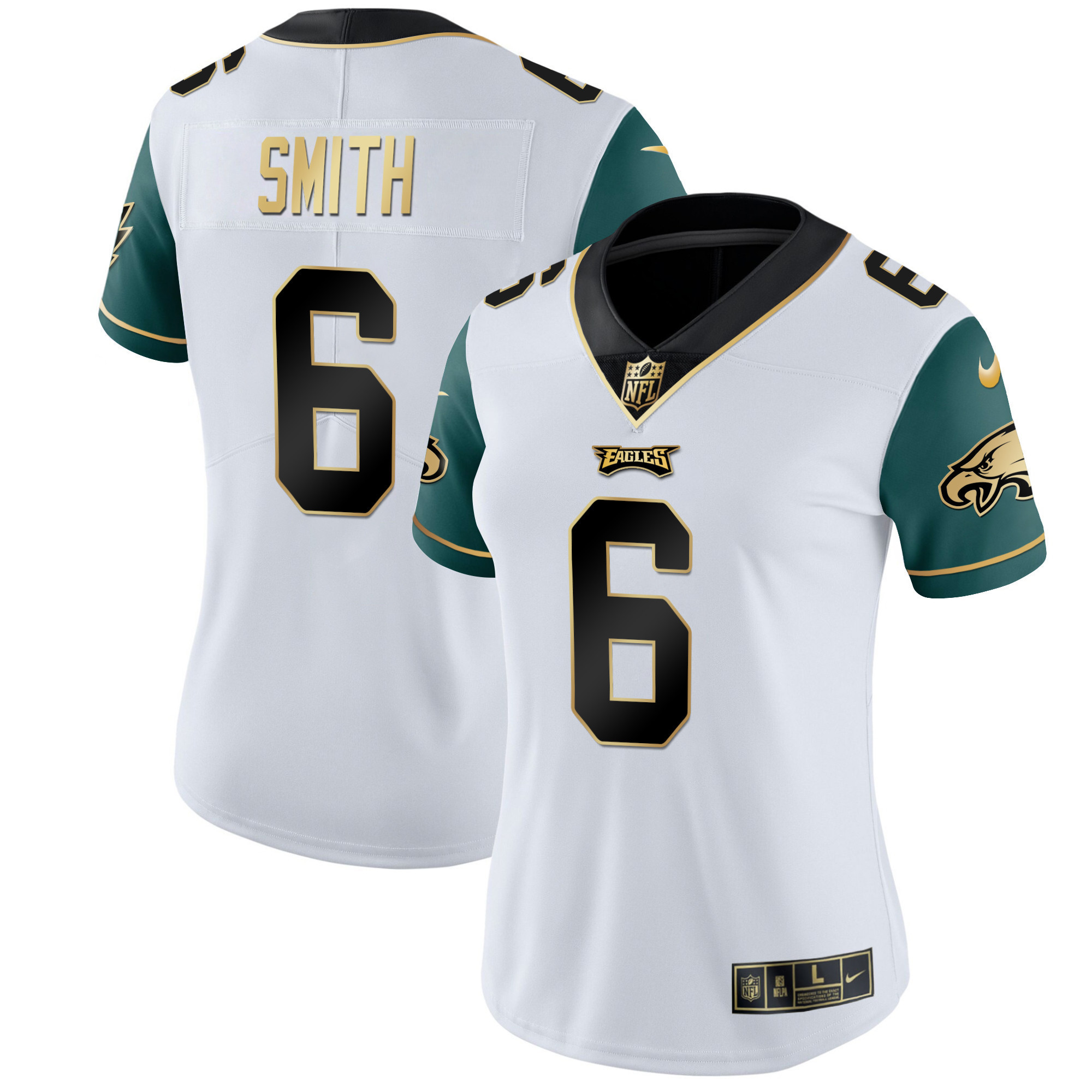 DeVonta Smith Women's Philadelphia Eagles Gold & Split Vapor Green Sleeves Jersey - All Stitched
