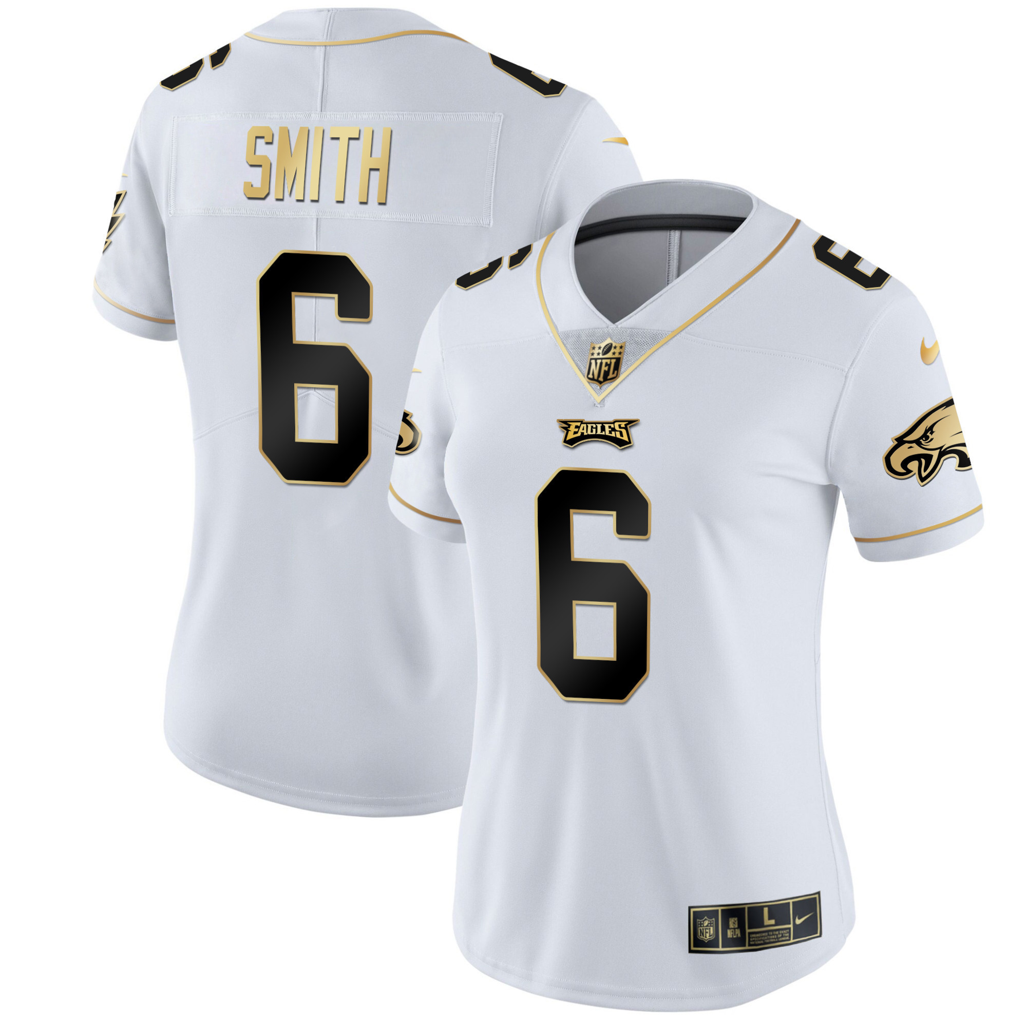 DeVonta Smith Women's Philadelphia Eagles Gold & Split Vapor White Gold Jersey - All Stitched