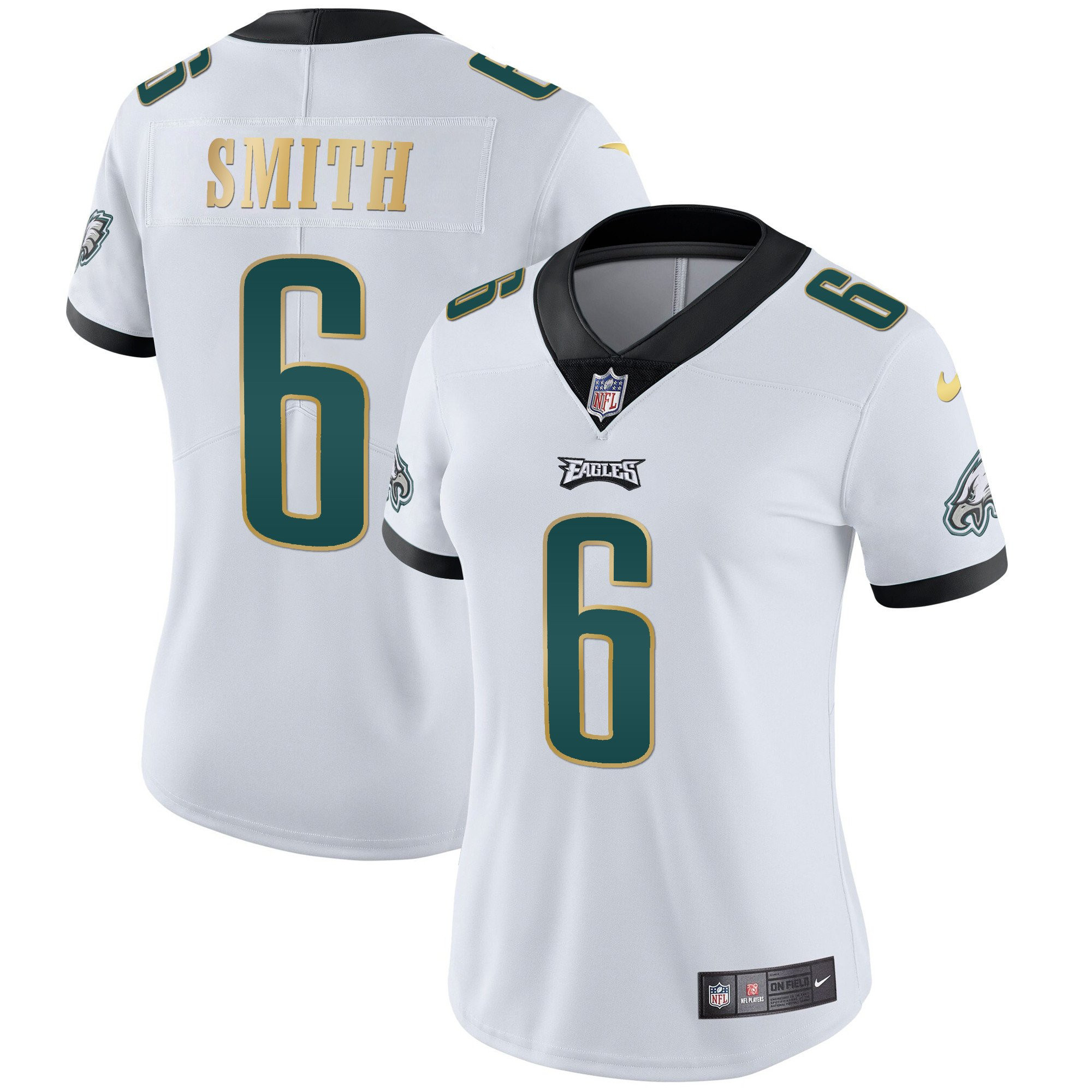 DeVonta Smith Women's Philadelphia Eagles Gold Trim Vapor Player White Gold Trim Jersey - All Stitched