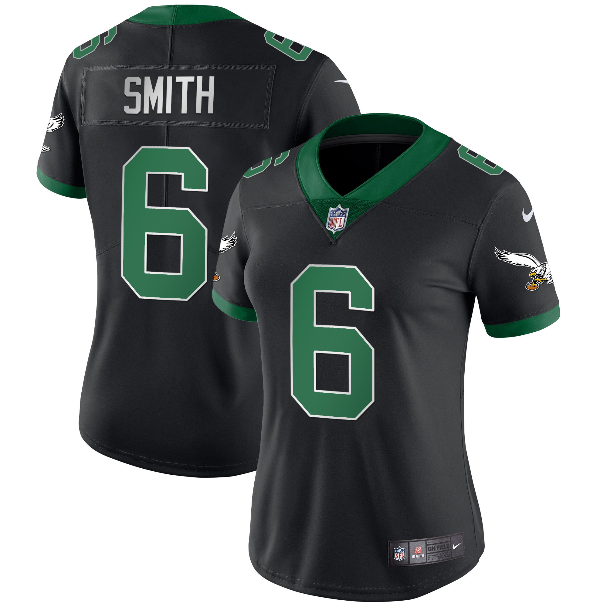 DeVonta Smith Women's Philadelphia Eagles Kelly Green Gold Black Jersey - All Stitched