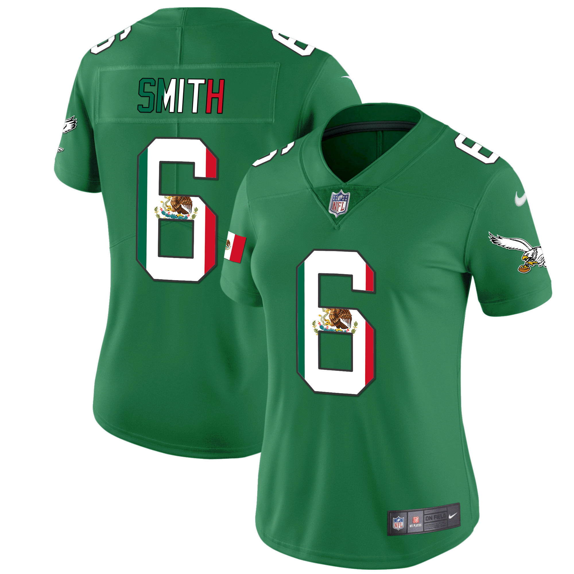 DeVonta Smith Women's Philadelphia Eagles Mexico Gold & Kelly Vapor Kelly Green Jersey - All Stitched