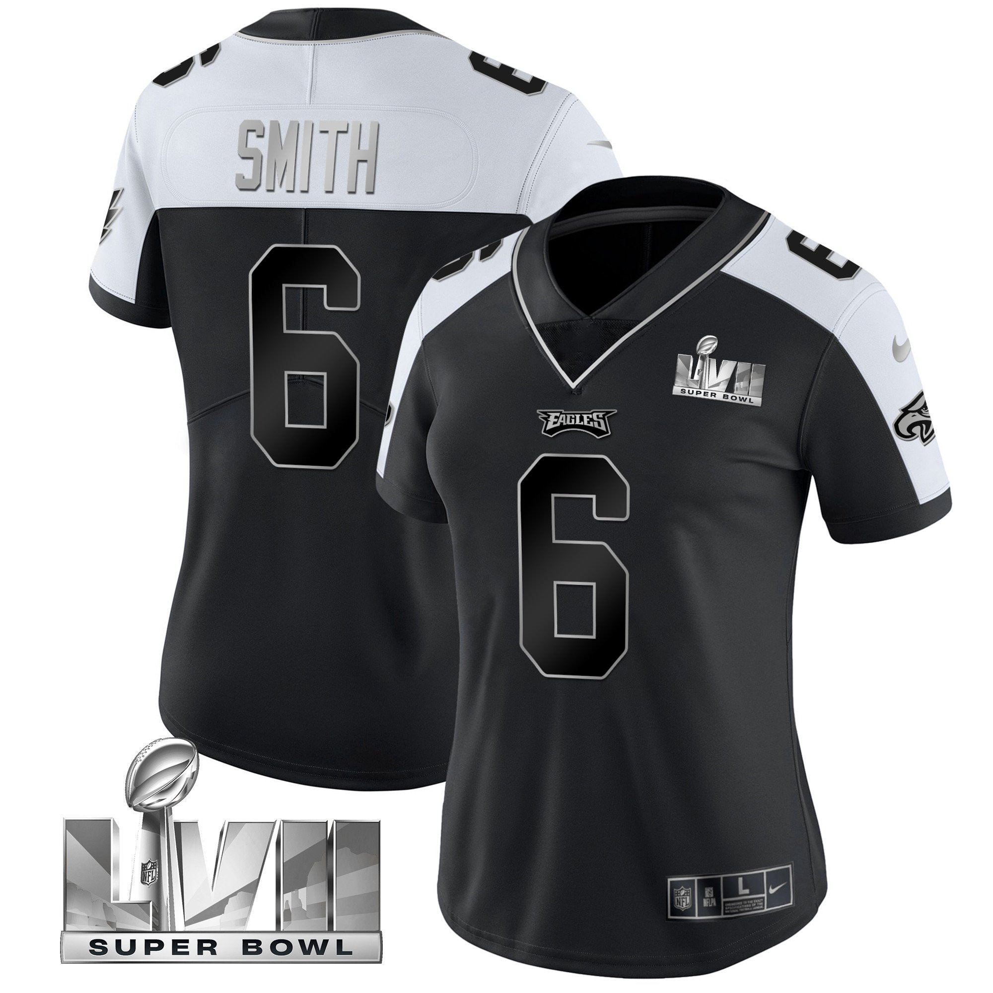 DeVonta Smith Women's Philadelphia Eagles Super Bowl LVII Alternate Alternate Silver Jersey - All Stitched