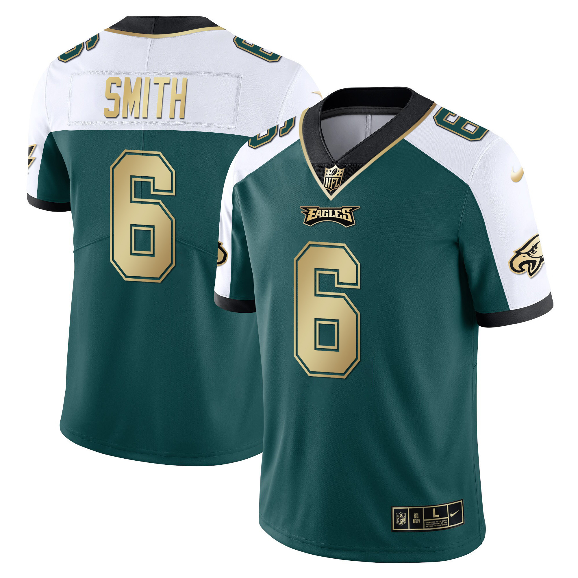 DeVonta Smith Youth's Philadelphia Eagles Gold & Split Vapor Alternate Green Jersey - All Stitched