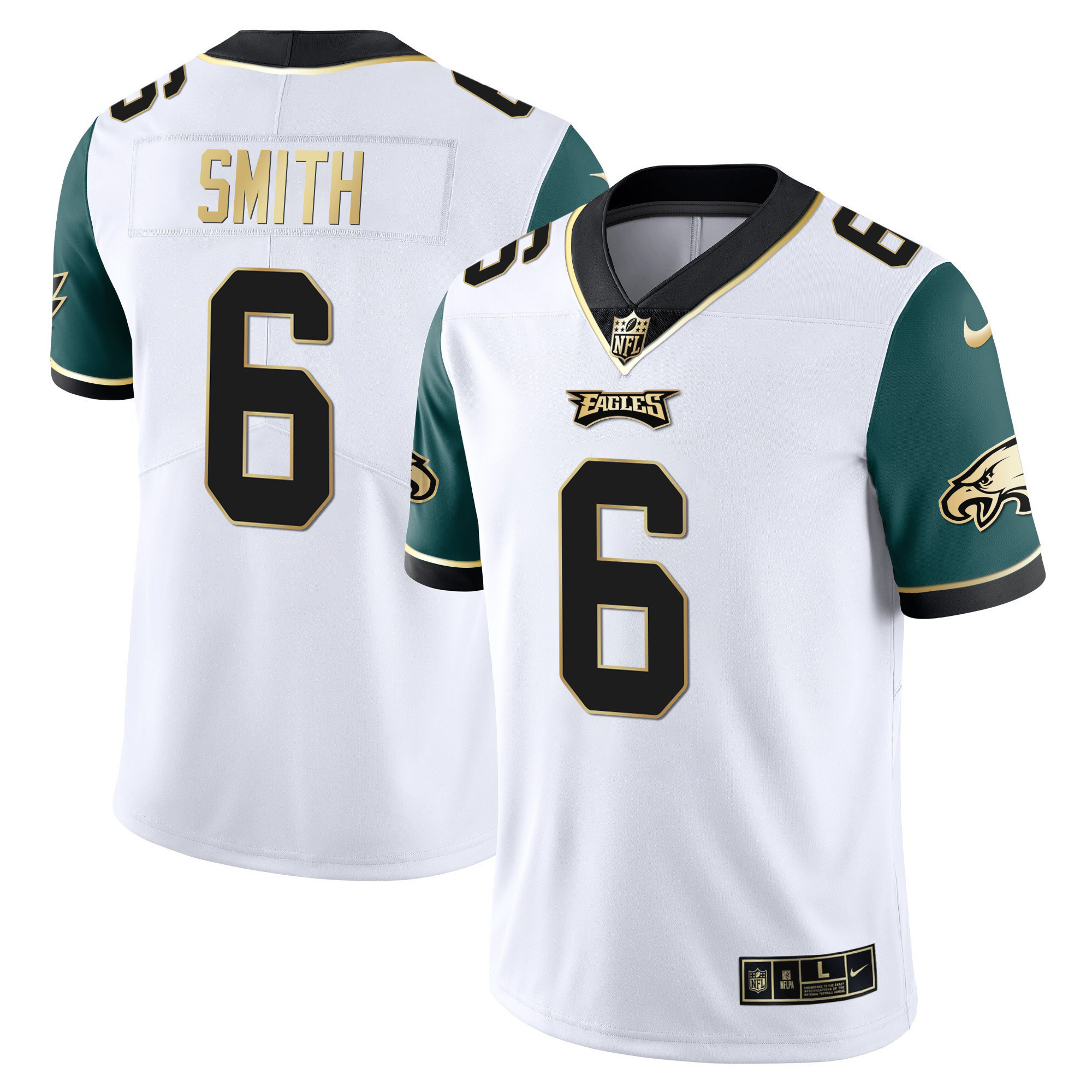 DeVonta Smith Youth's Philadelphia Eagles Gold & Split Vapor Midnight Green Sleeves Jersey - All Stitched