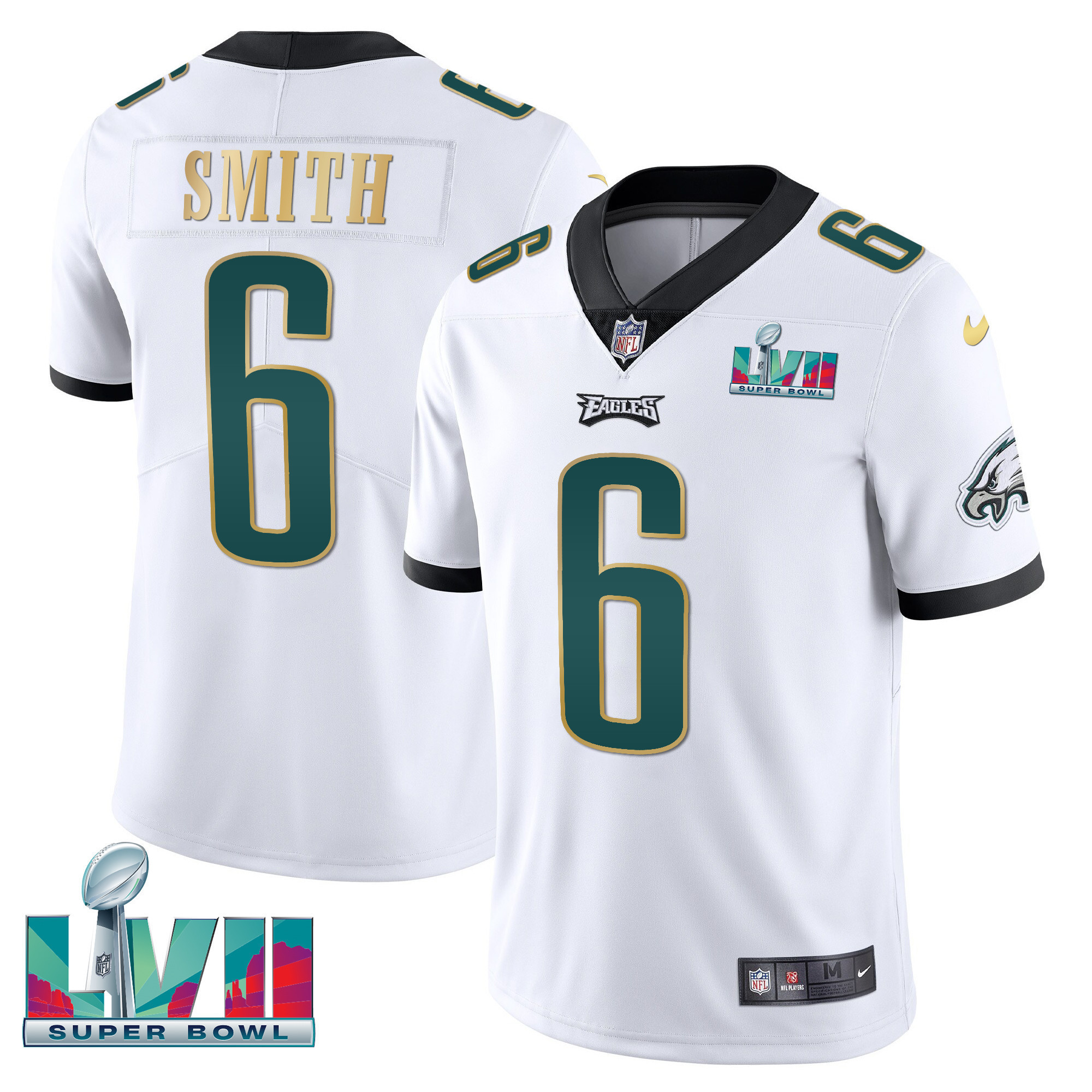 DeVonta Smith Youth's Philadelphia Eagles Super Bowl Patch Vapor White Gold Trim Jersey - All Stitched