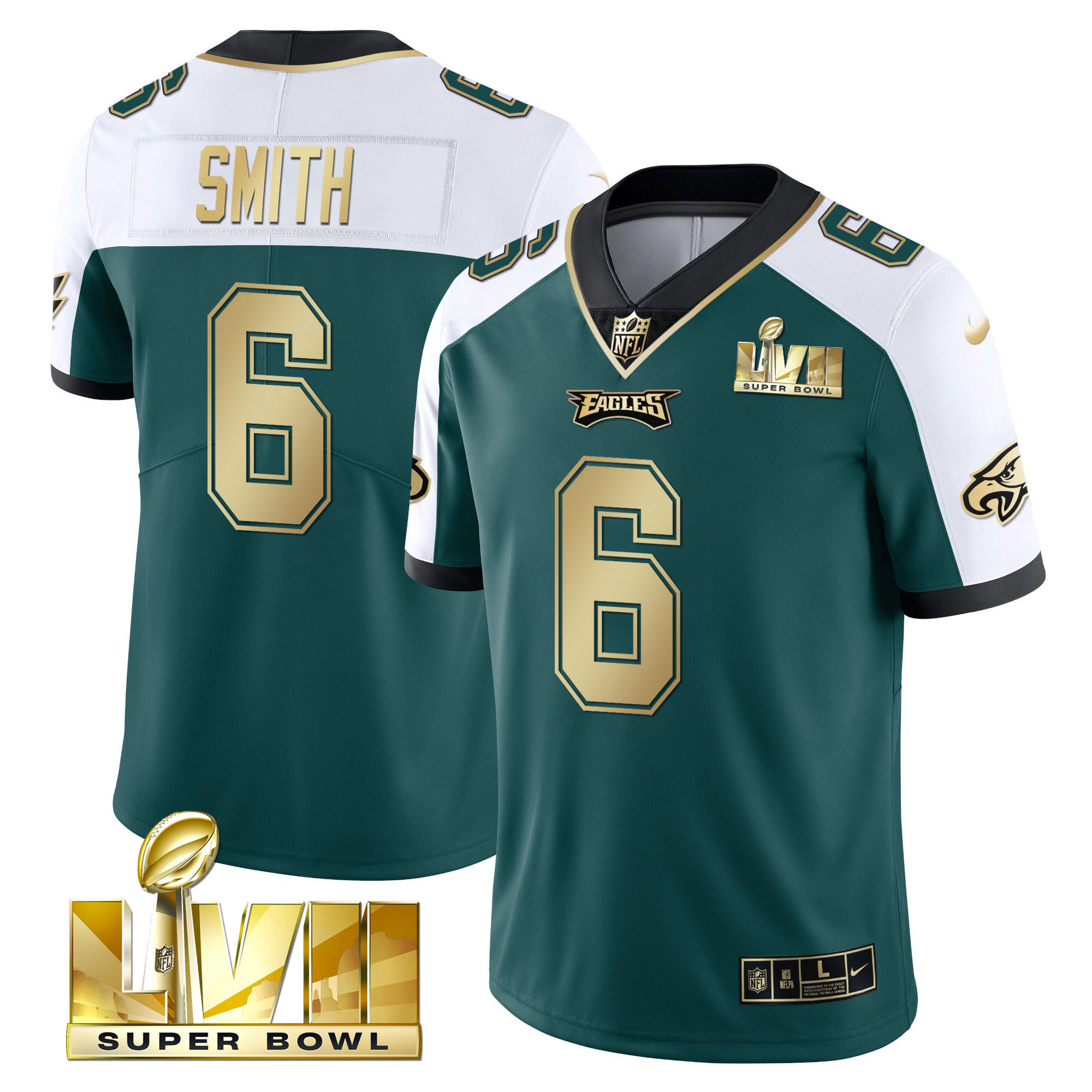 DeVonta Smith Youth's Philadelphia Eagles Super Bowl Vapor Gold Alternate Green Jersey - All Stitched
