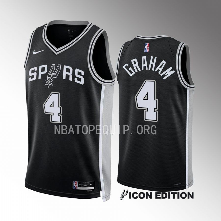 Devonte' Graham 2022-23 San Antonio Spurs Black #4 Icon Edition Jersey Swingman