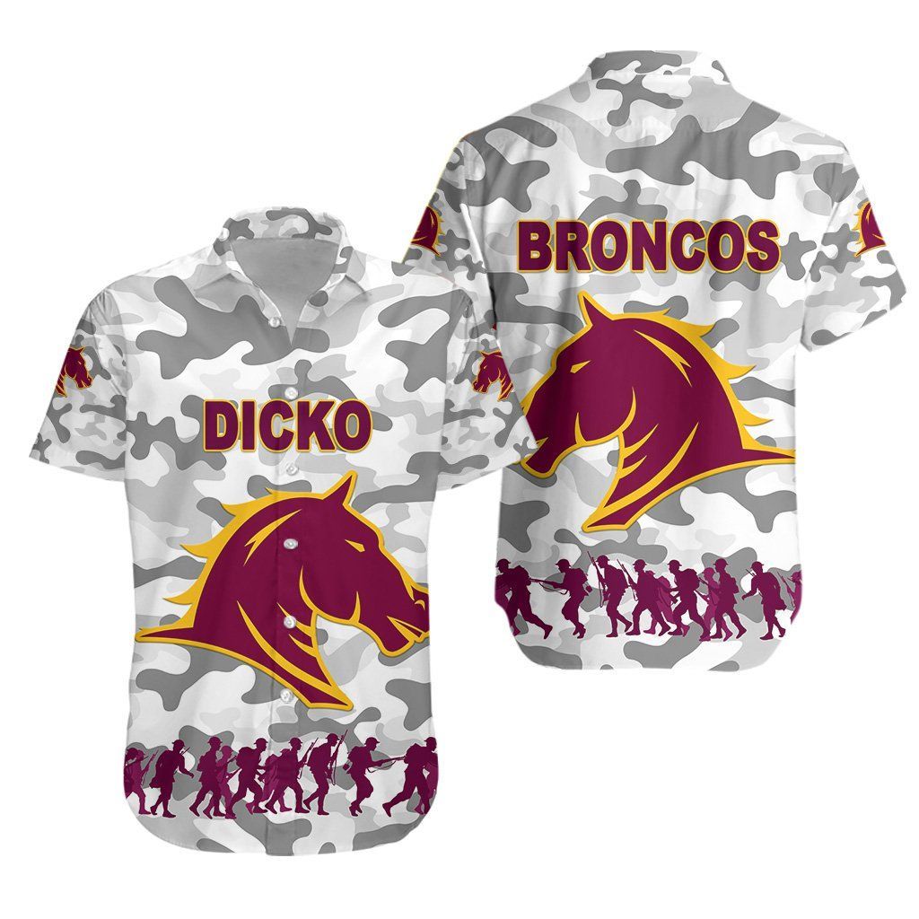 Dicko Brisbane Broncos Hawaiian Aloha Shirt Anzac Day Camouflage Vibes White Hawaiian Beach