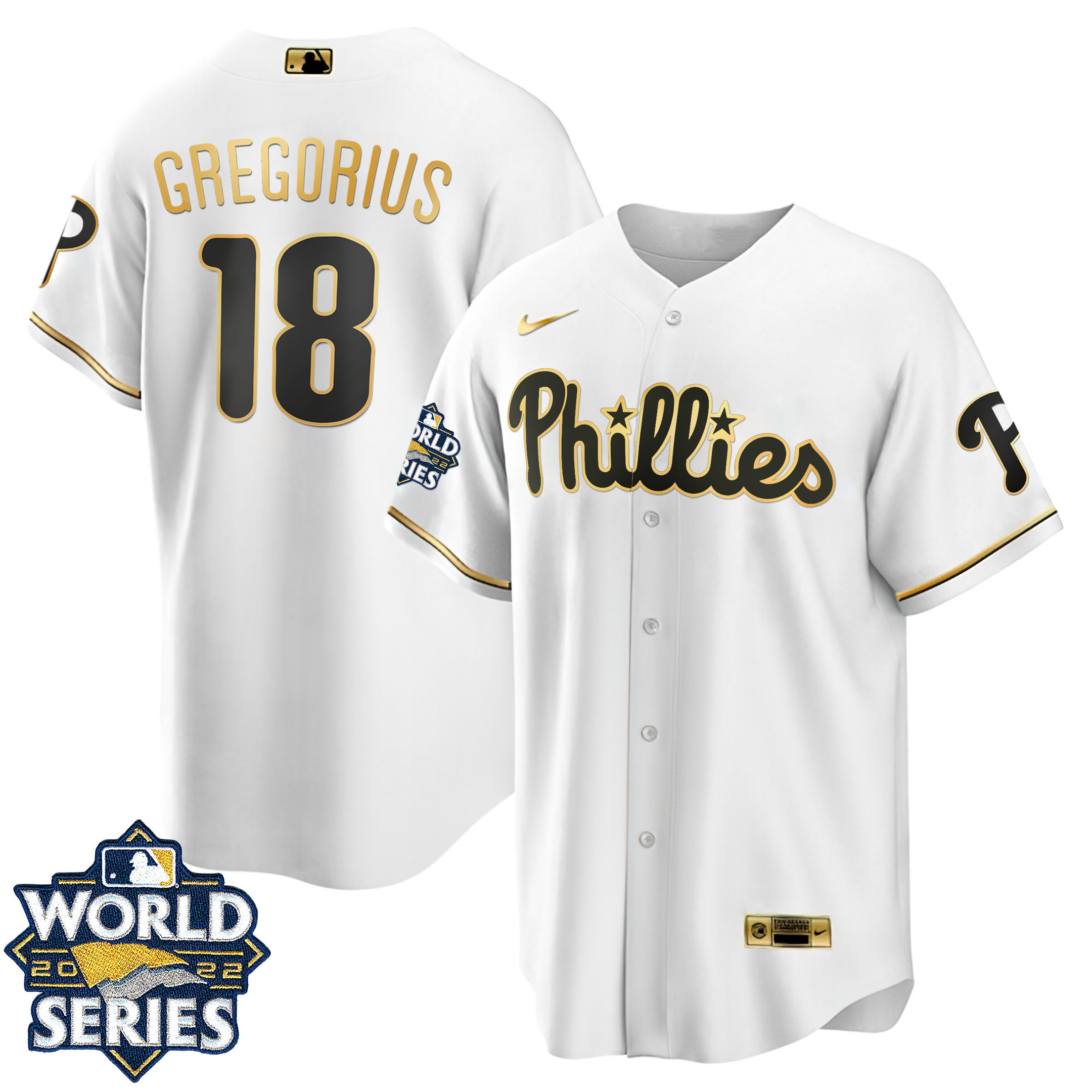 Didi Gregorius Men's Philadelphia Phillies Gold 2022 World Series Cool White Jersey - All Stitched