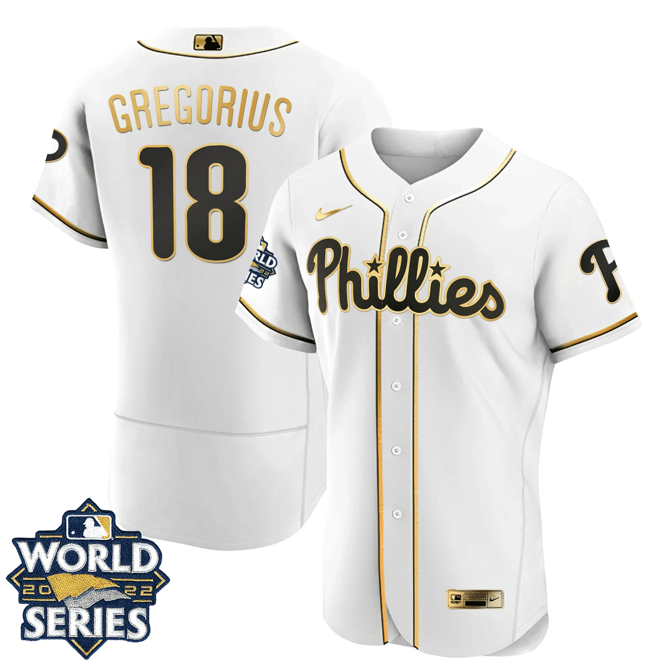 Didi Gregorius Men's Philadelphia Phillies Gold 2022 World Series Limited Flex White Jersey - All Stitched